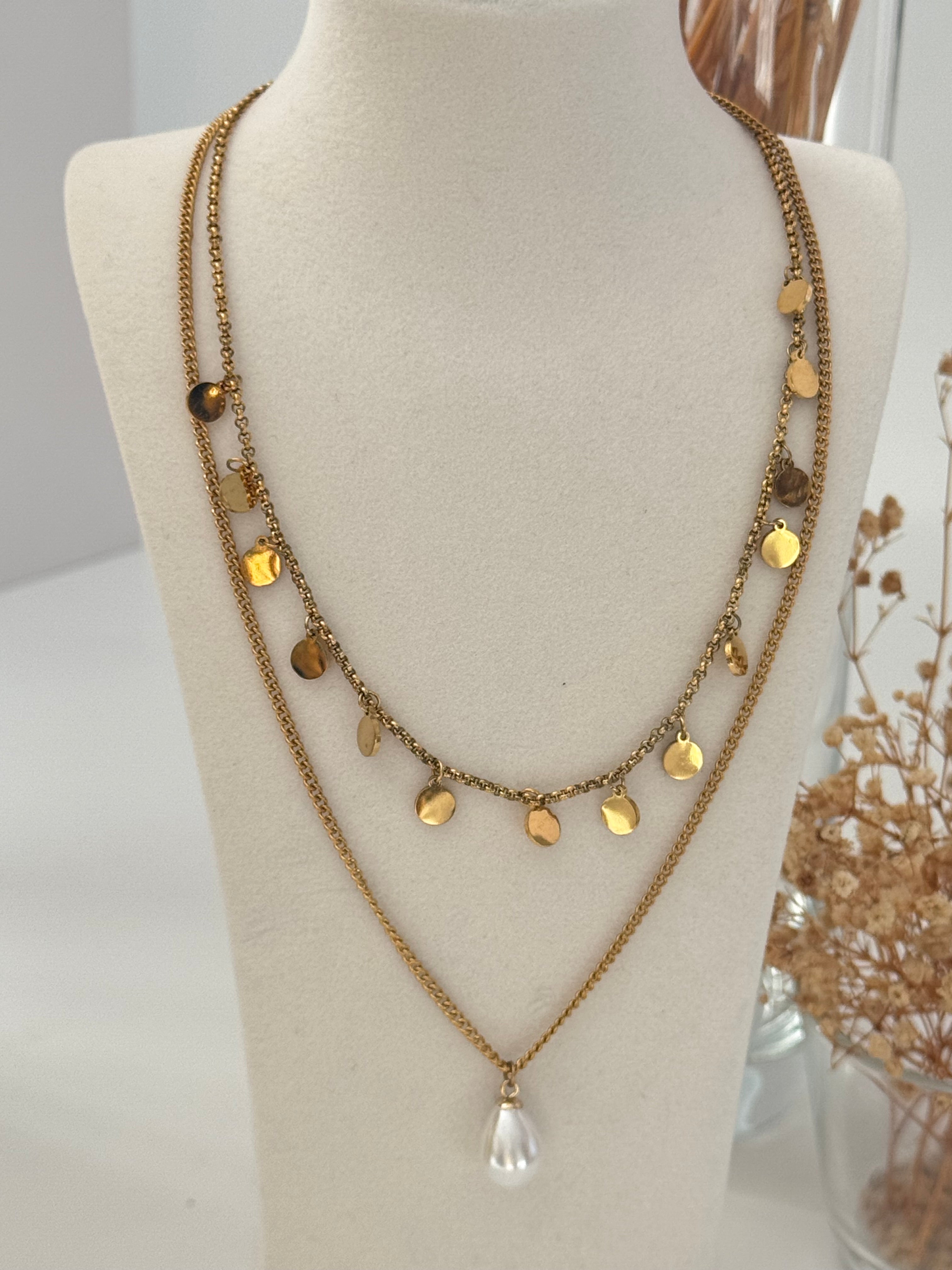 İNCİ DETAYLI DETAYLI GOLD ÇELİK KOLYE