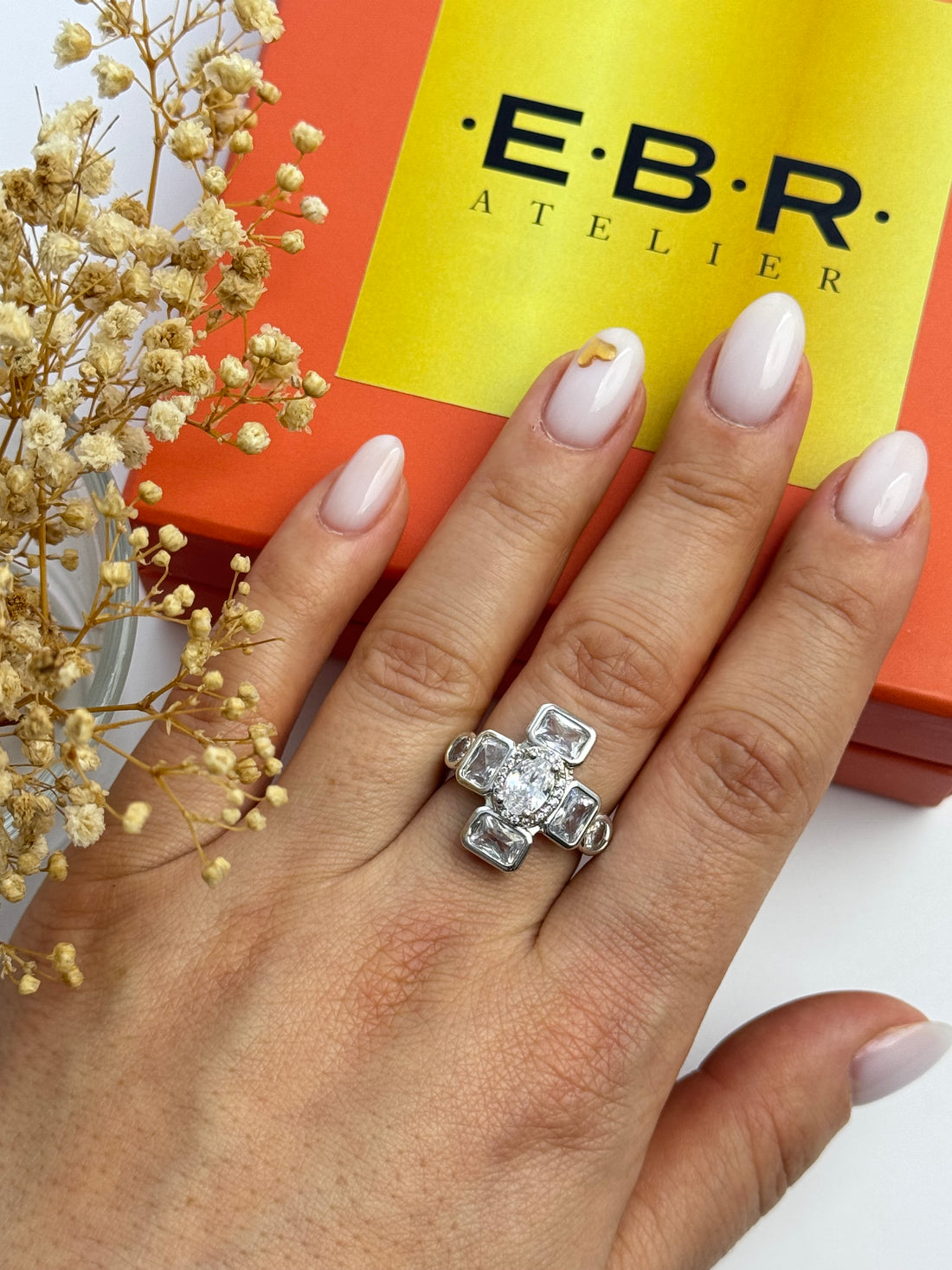 İTHAL TAŞ DETAYLI SİLVER AYARLANABİLİR YÜZÜK