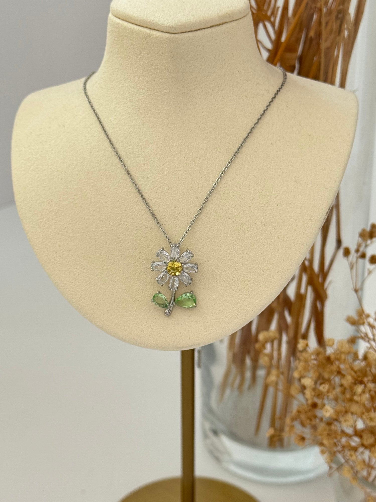 PAPATYA UÇLU SİLVER ÇELİK KOLYE