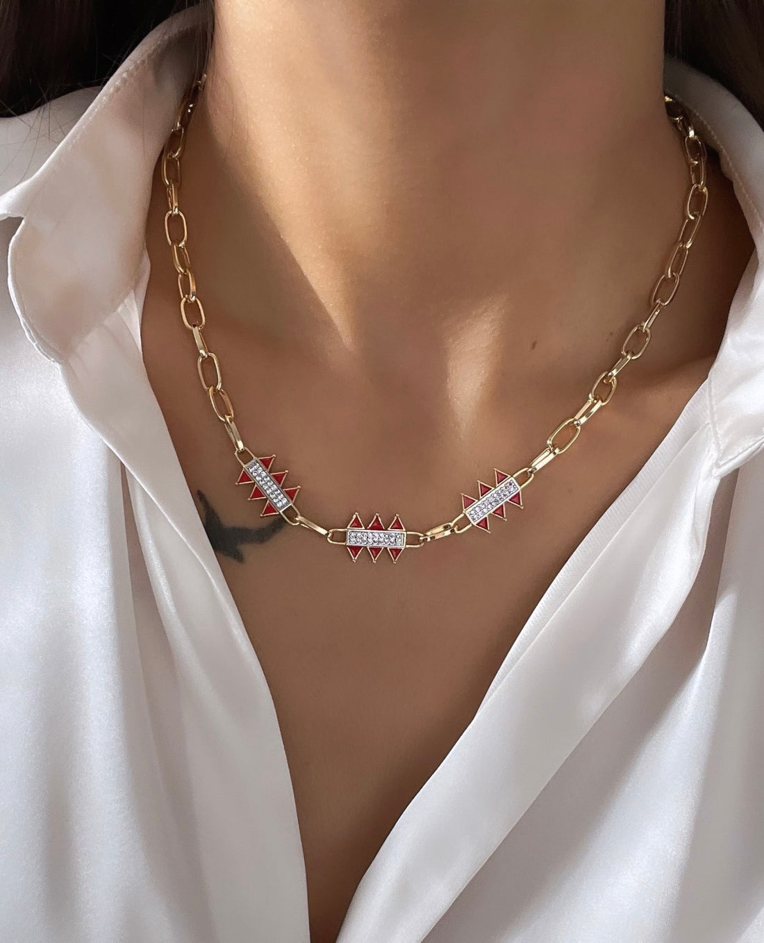 İTHAL KIRMIZI MİNELİ ZİNCİR KOLYE