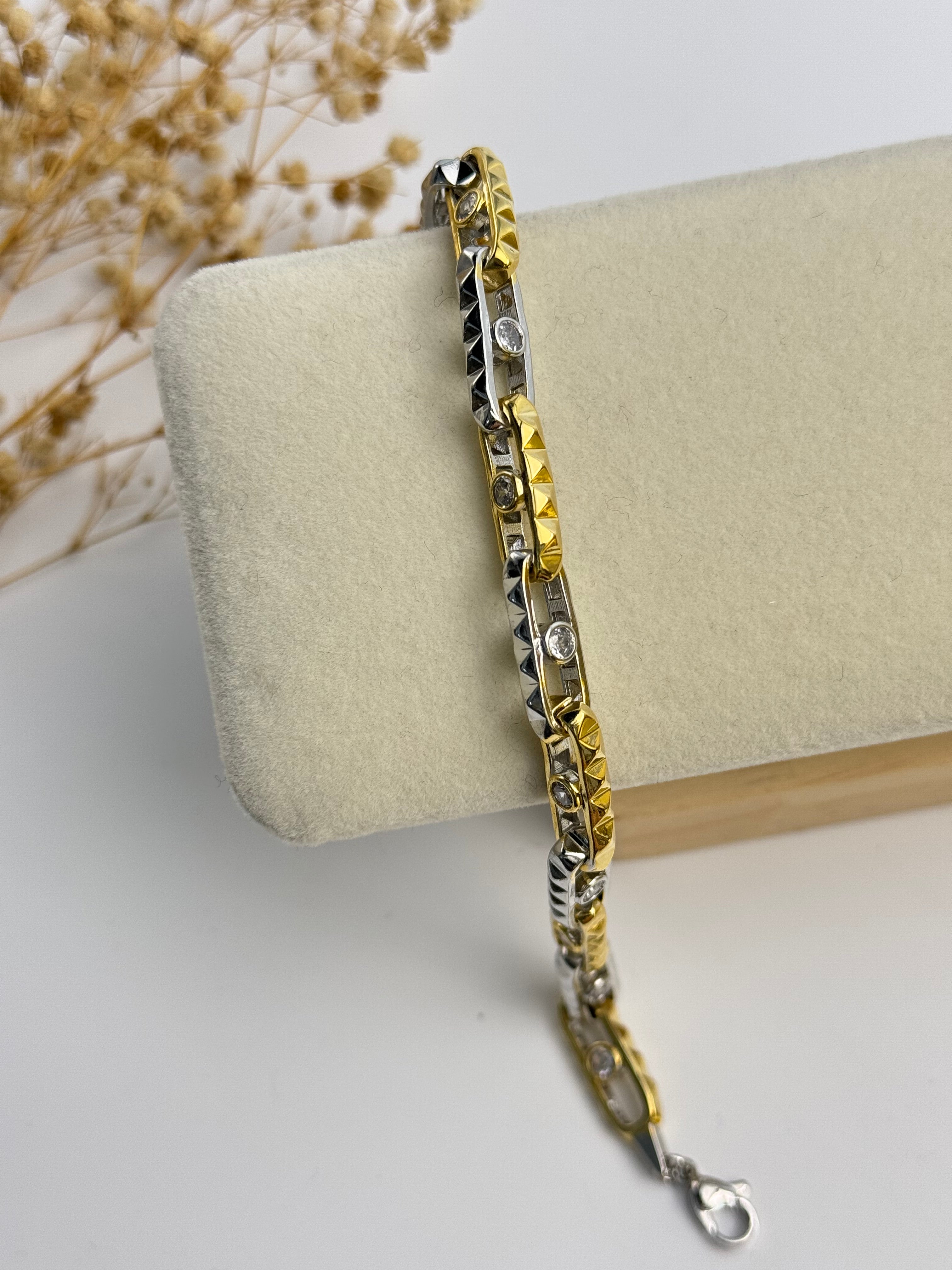 İTHAL TAŞ DETAYLI ÇİFT RENK ZİNCİR BİLEKLİK