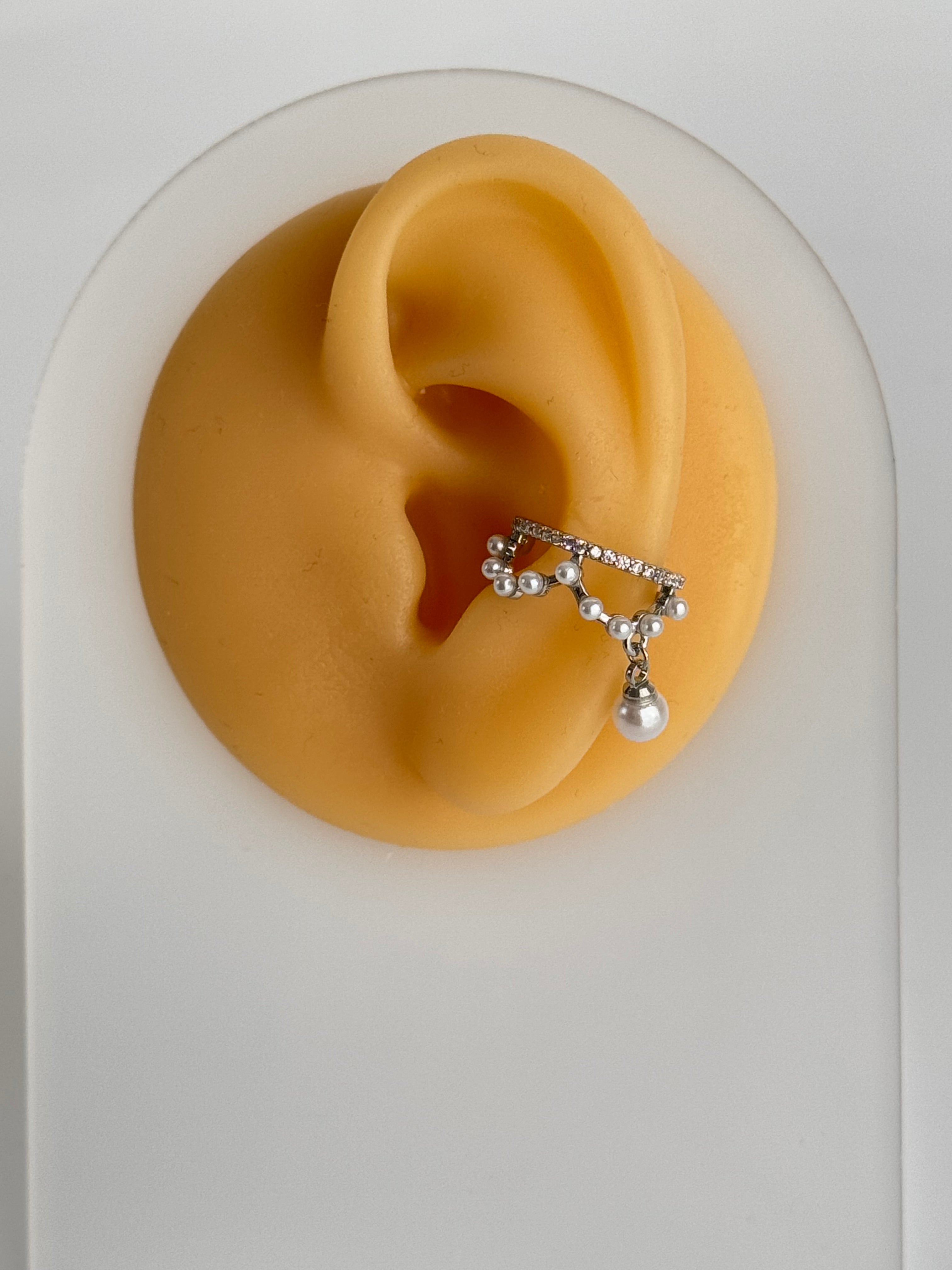 İTHAL İNCİ DETAYLI SİLVER KIKIRDAK KÜPE EARCUFF