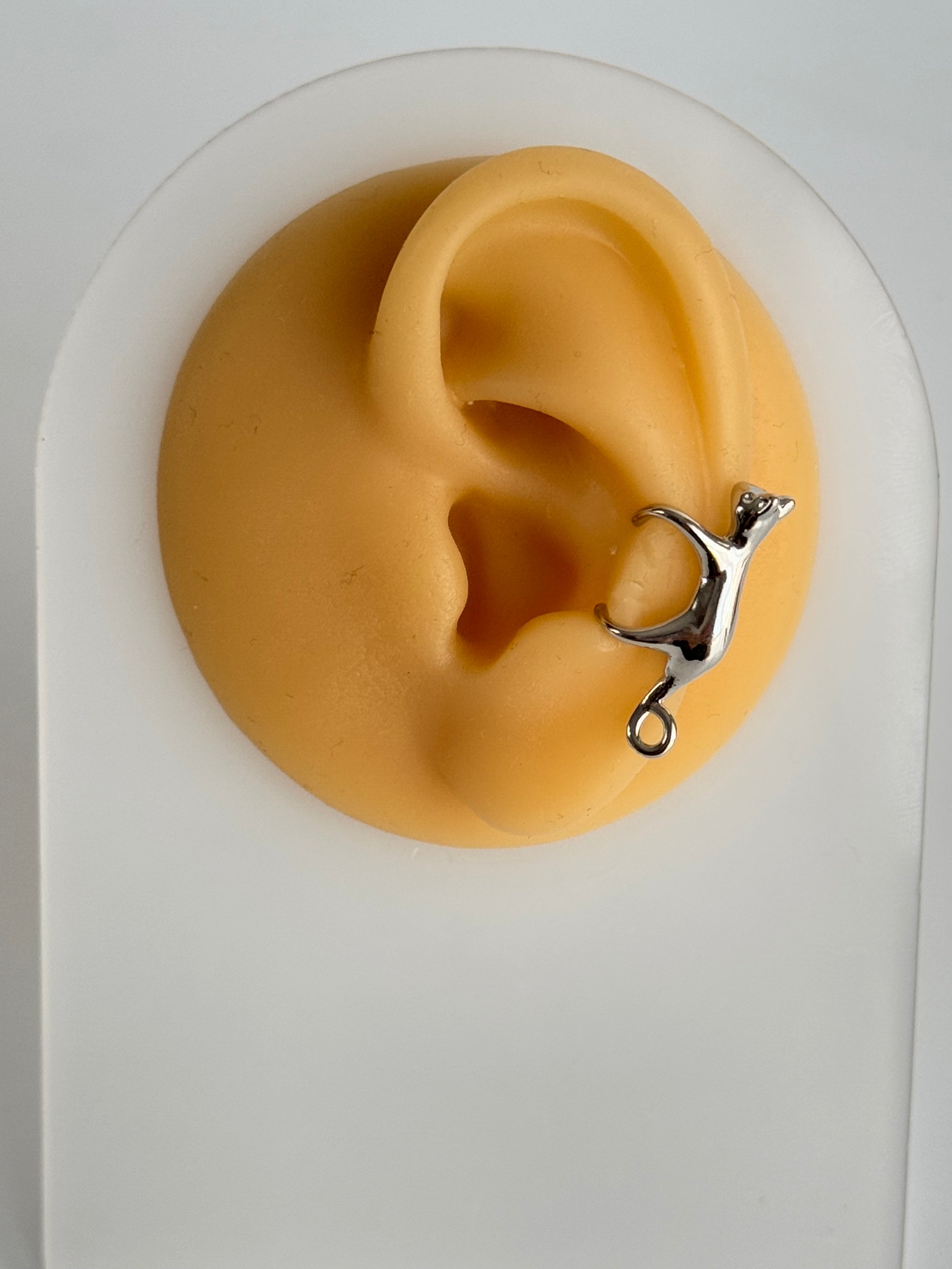 İTHAL KEDİLİ SİLVER KIKIRDAK KÜPE EARCUFF