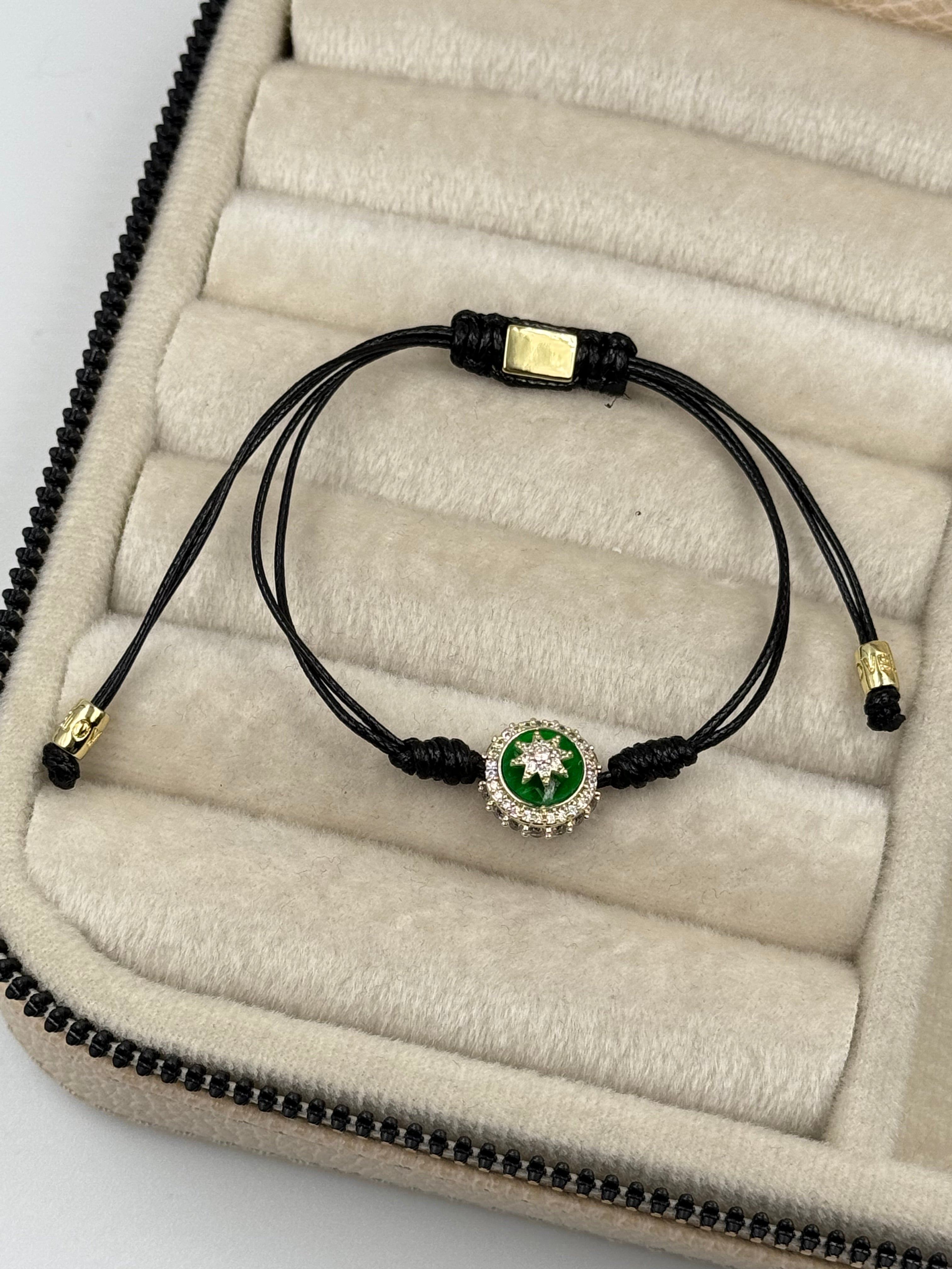 LUA YEŞİL TAŞLI SİYAH İPLİ AYARLANABİLİR BİLEKLİK