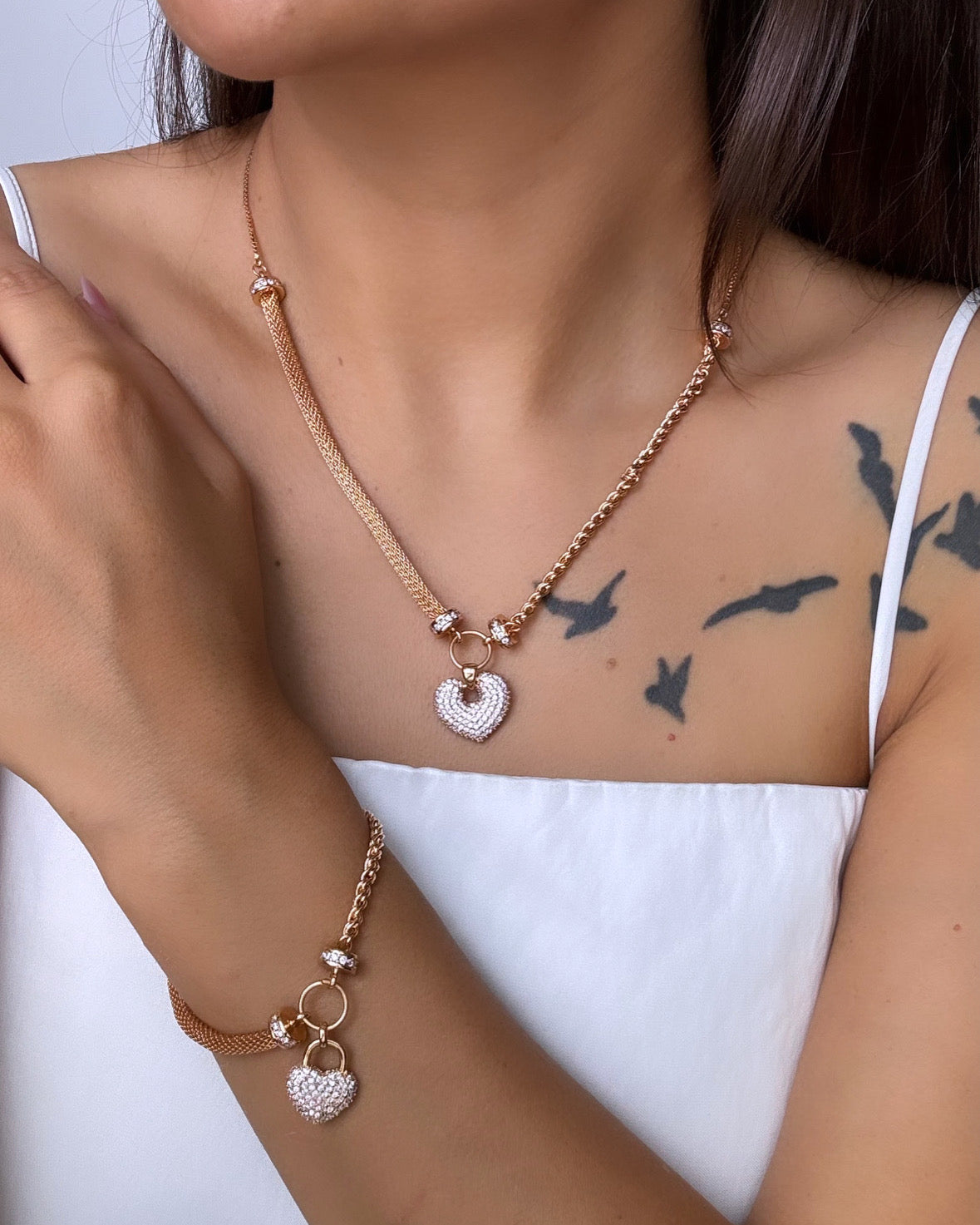İTHAL KALPLİ KİLİT DETAYLI ROSE GOLD KOLYE