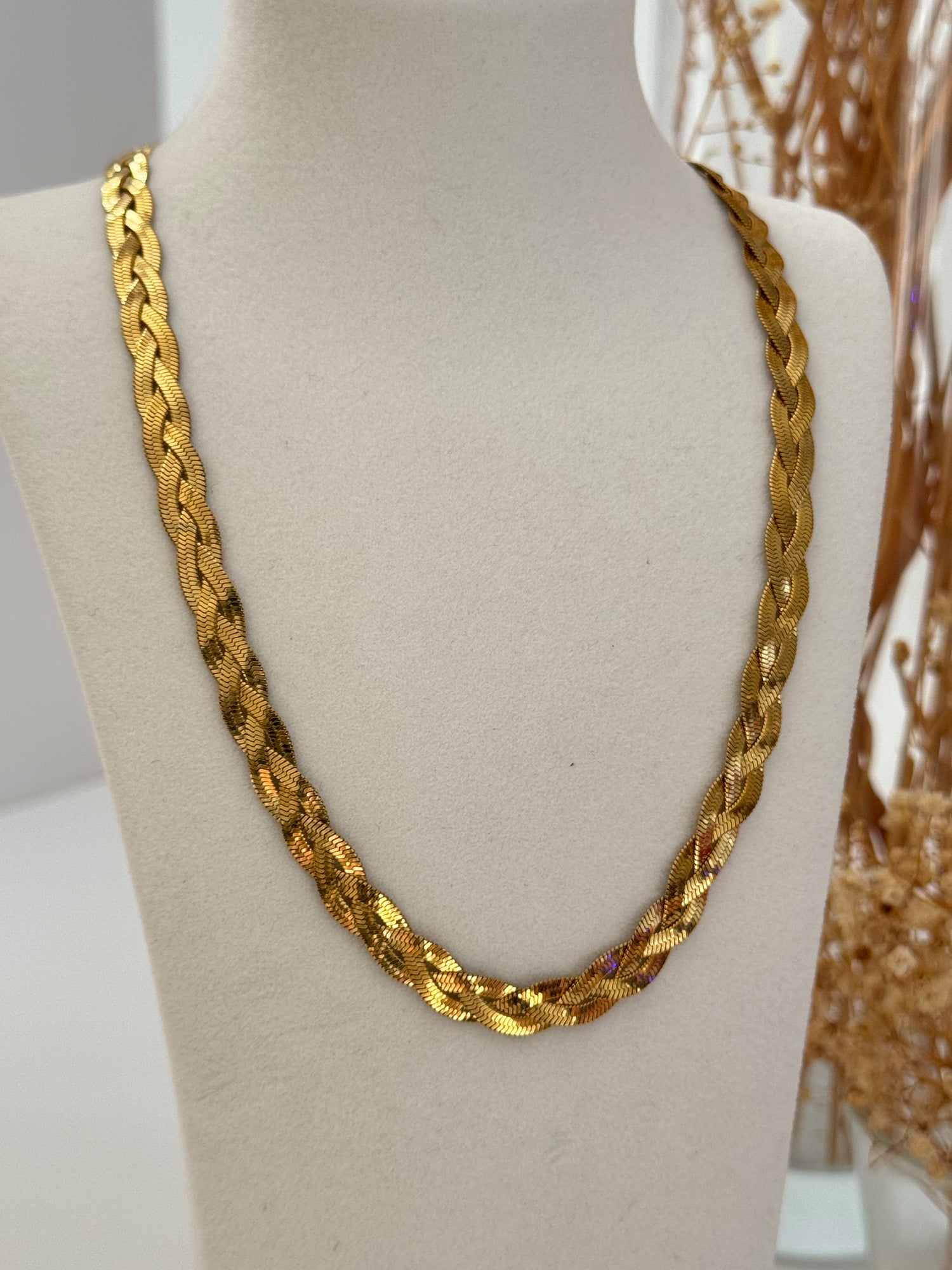 ÖRGÜ DETAYLI İTALYAN ZİNCİR GOLD ÇELİK KOLYE