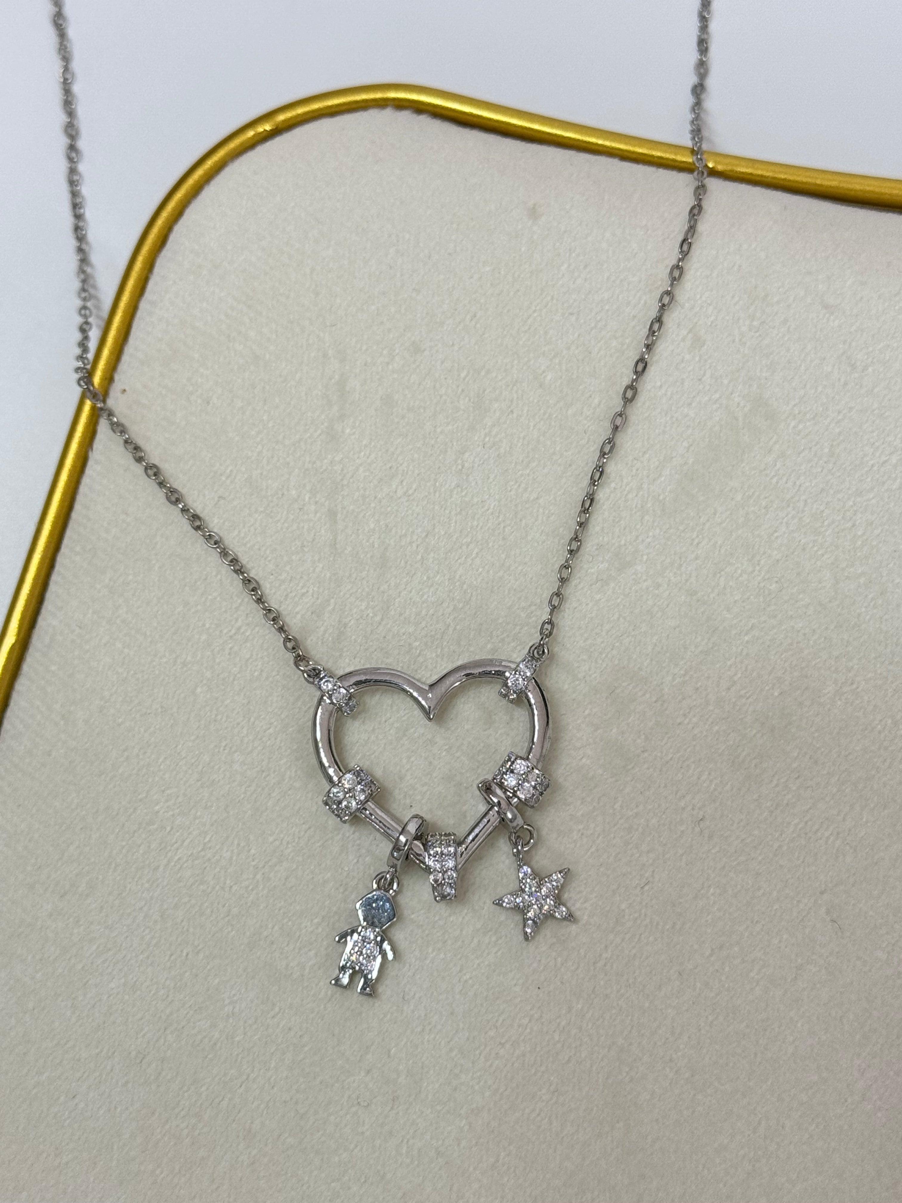 İTHAL KALP DETAYLI UZUN SİLVER KOLYE