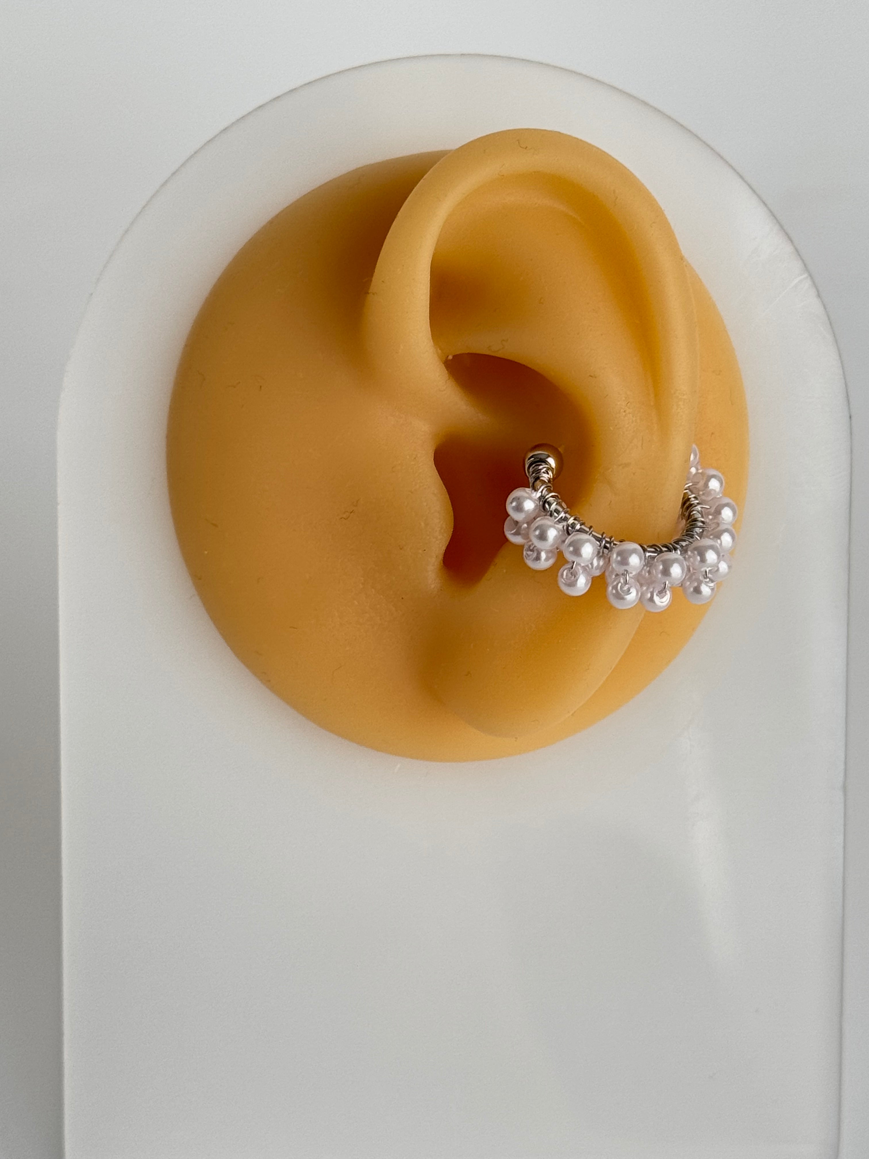 İTHAL İNCİ DETAYLI SİLVER KIKIRDAK KÜPE EARCUFF