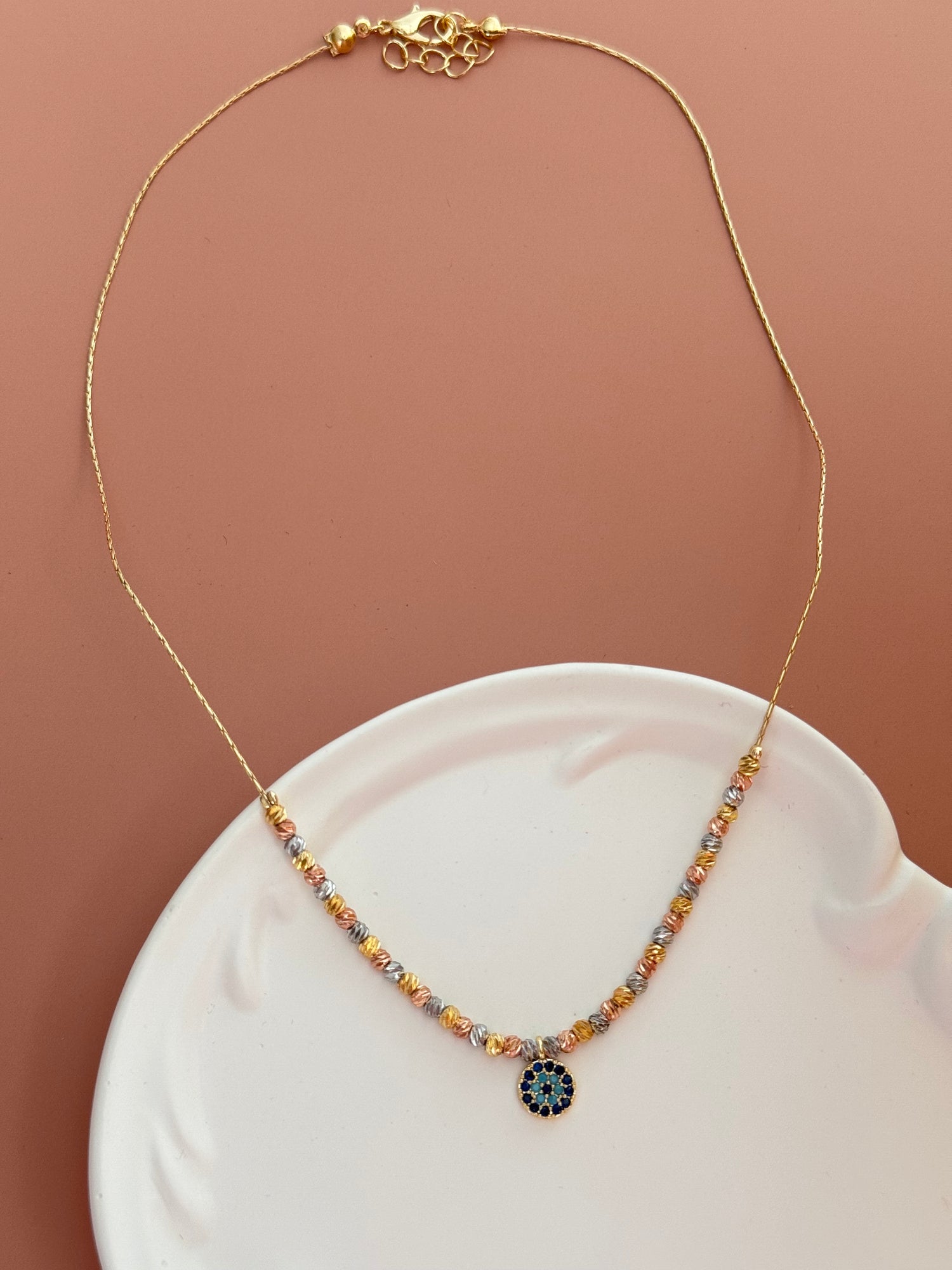 ZAYA NAZAR BONCUK DETAYLI ALTIN KAPLAMA DORİKALI KOLYE