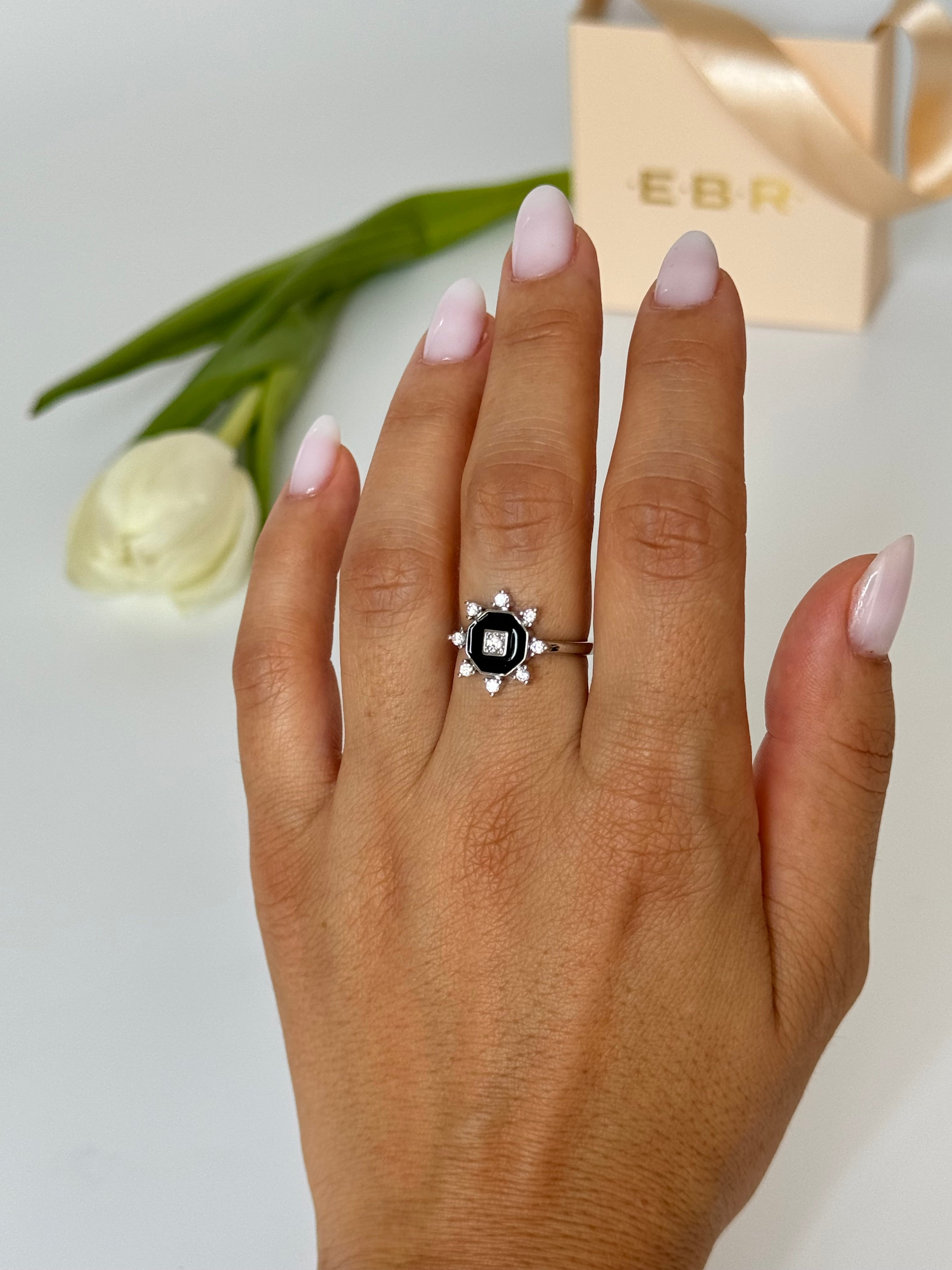 İTHAL SİYAH MİNELİ SİLVER AYARLANABİLİR YÜZÜK