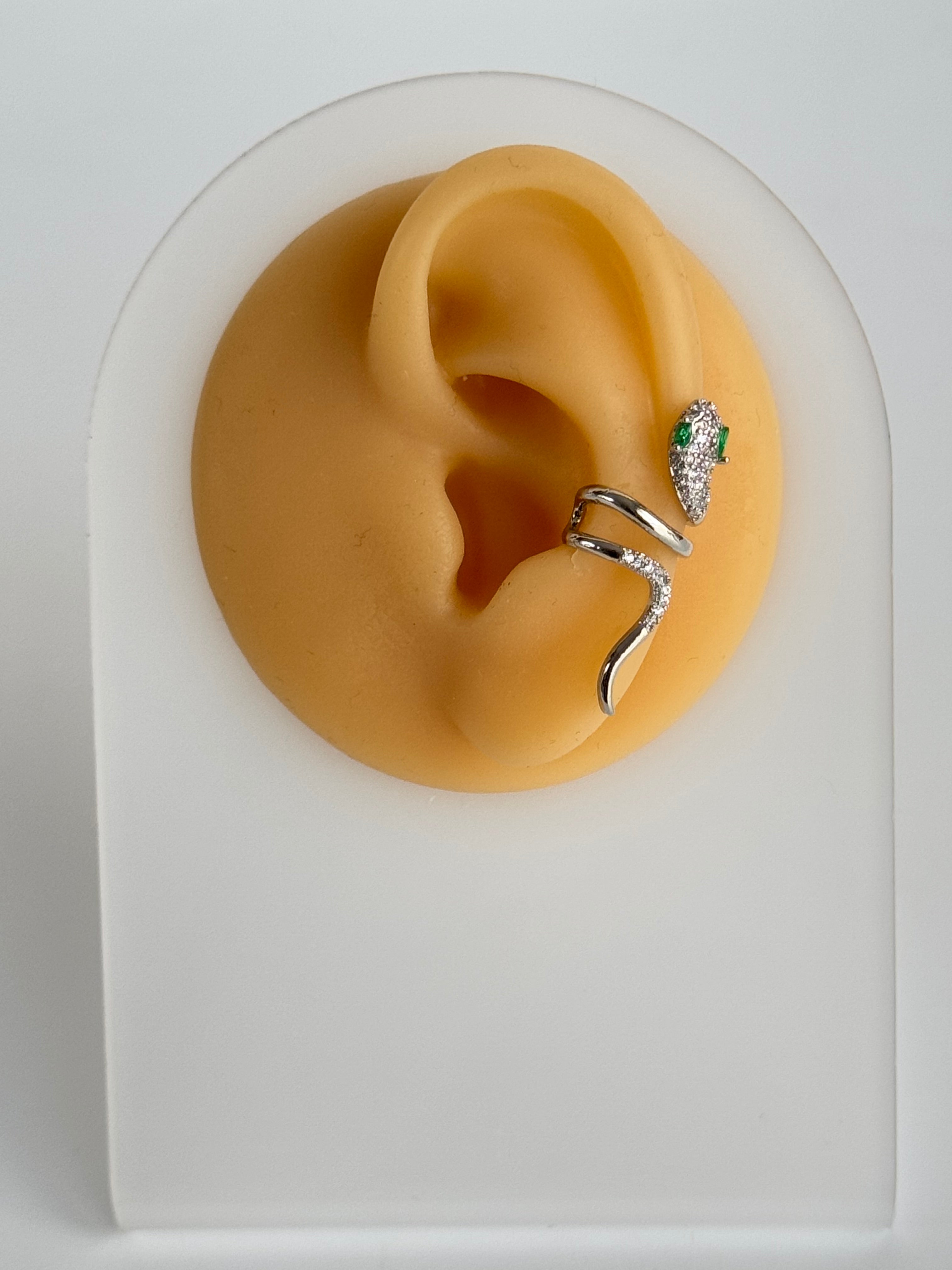 İTHAL YILANLI SİLVER KIKIRDAK KÜPE EARCUFF