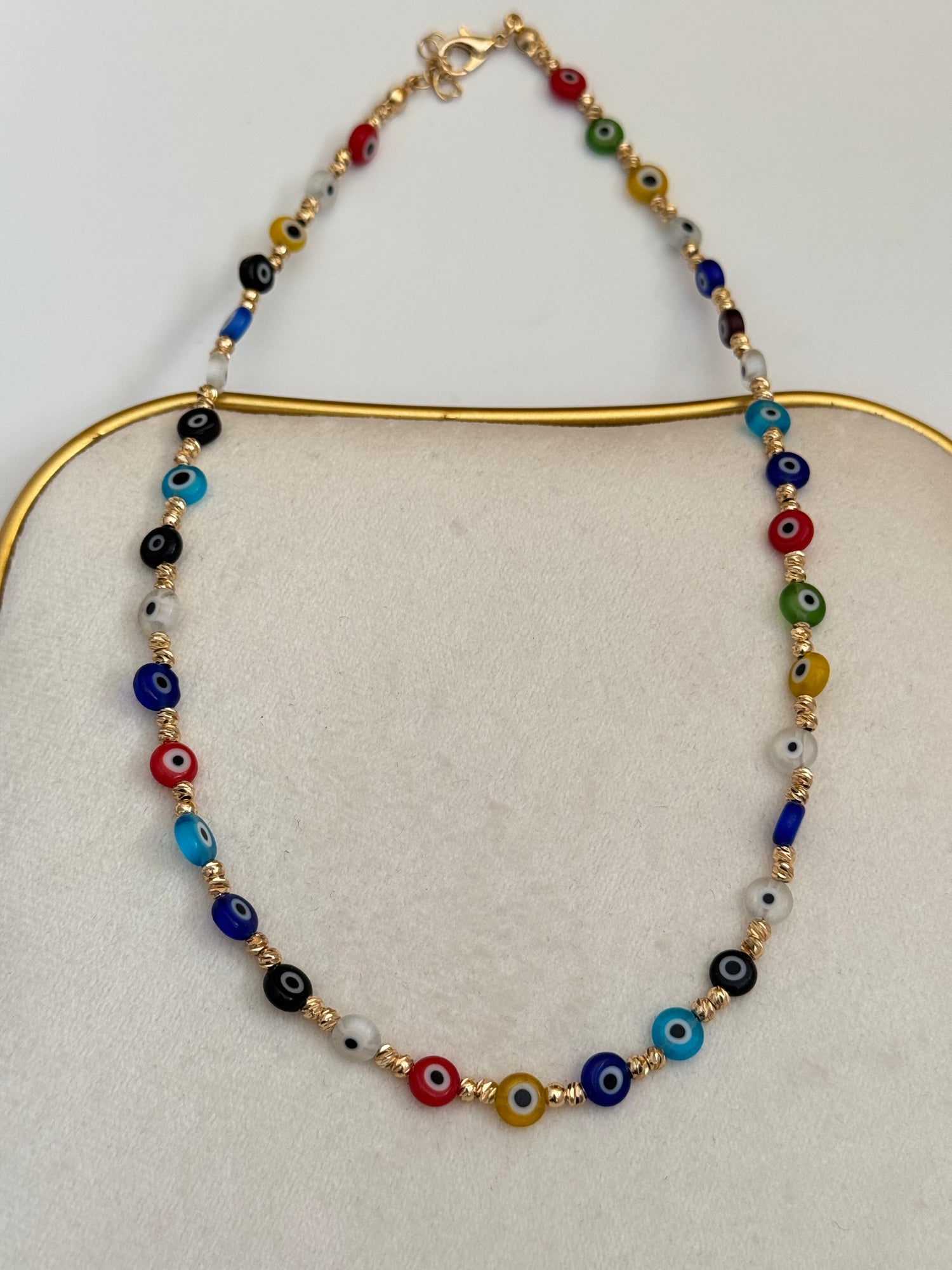 AURİ RENKLİ NAZAR BONCUKLU ALTIN KAPLAMA DETAYLI KOLYE