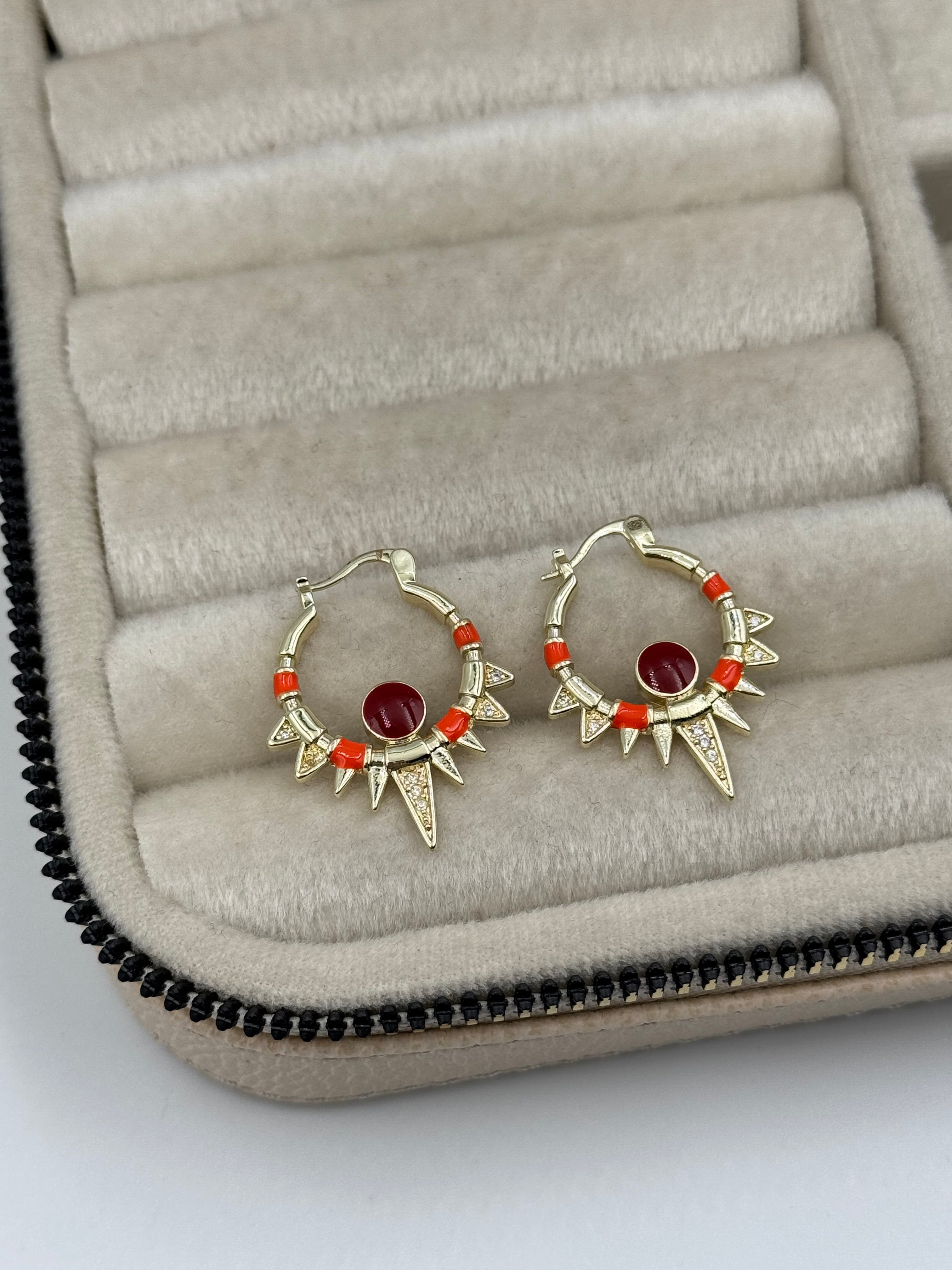 İTHAL TURUNCU DETAYLI GOLD HALKA KÜPE