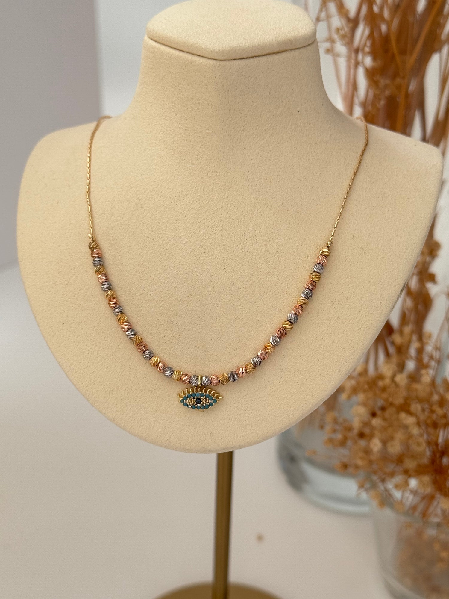 ZAYA GÖZ DETAYLI ALTIN KAPLAMA DORİKALI KOLYE