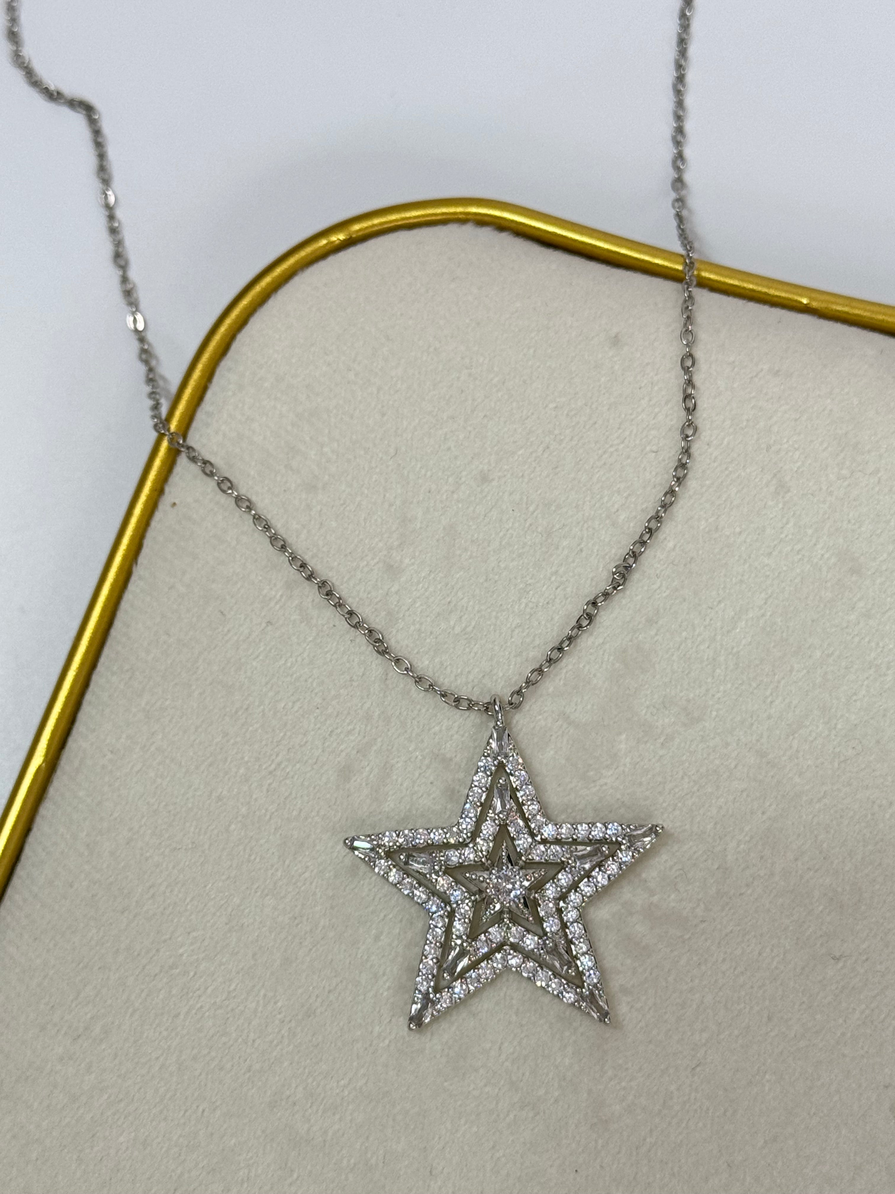 İTHAL YILDIZ DETAYLI UZUN SİLVER KOLYE