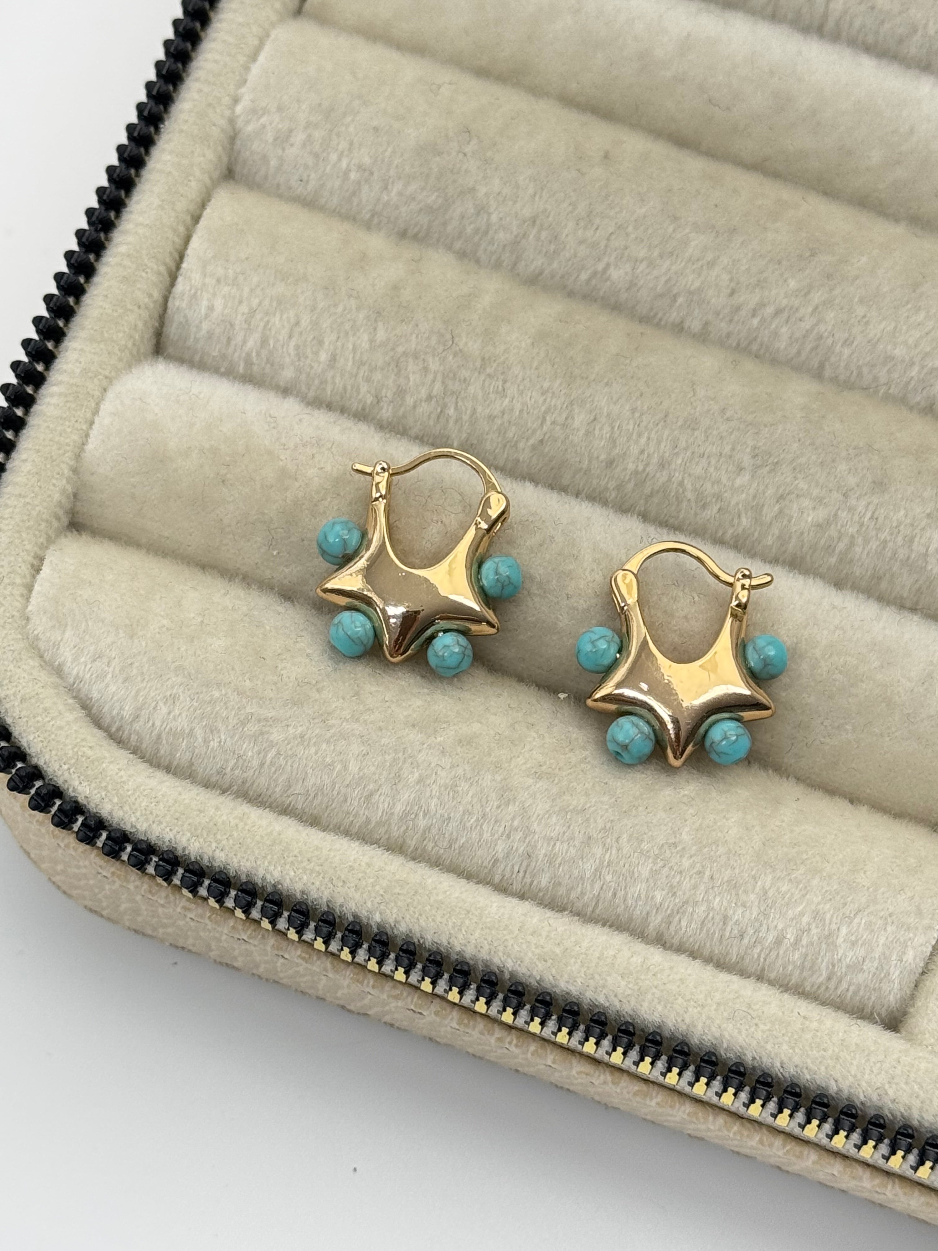 MAVİ BONCUKLU YILDIZLI GOLD KÜPE