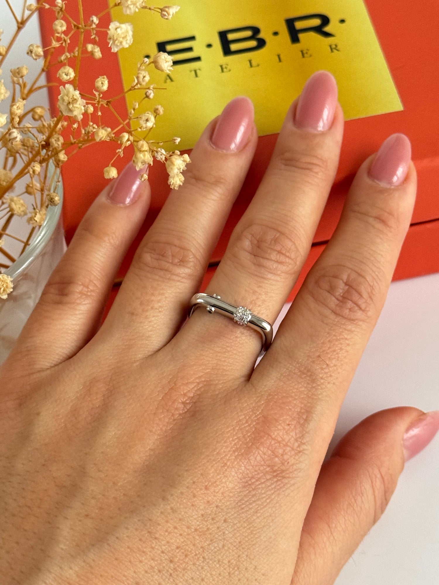 İTHAL TAŞ DETAYLI SİLVER AYARLANABİLİR YÜZÜK