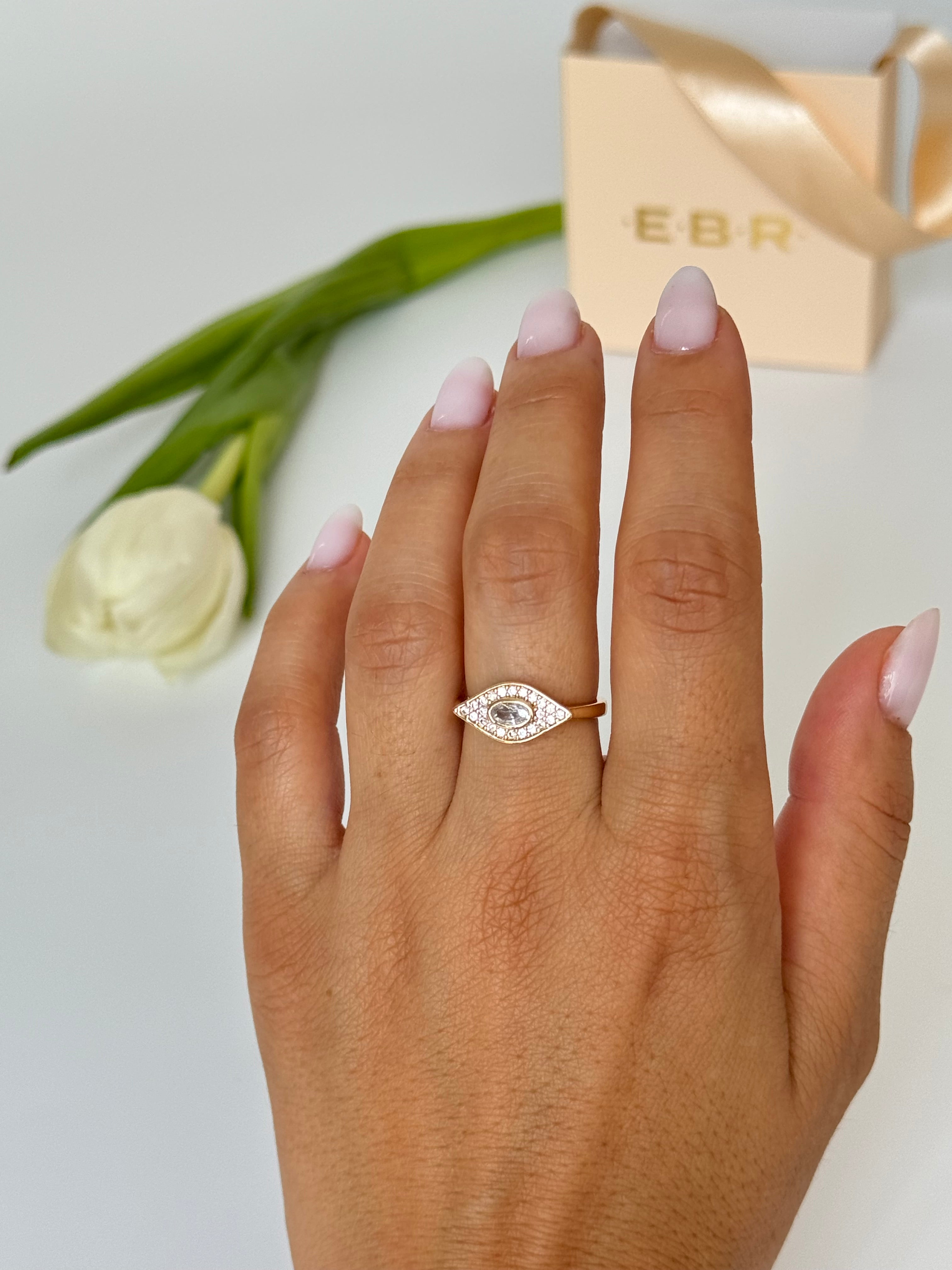 İTHAL GÖZ DETAYLI TAŞLI GOLD AYARLANABİLİR YÜZÜK