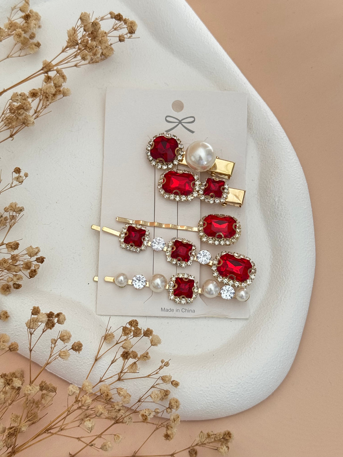 İTHAL KIRMIZI TAŞLI 5Lİ YAN TOKA SETİ