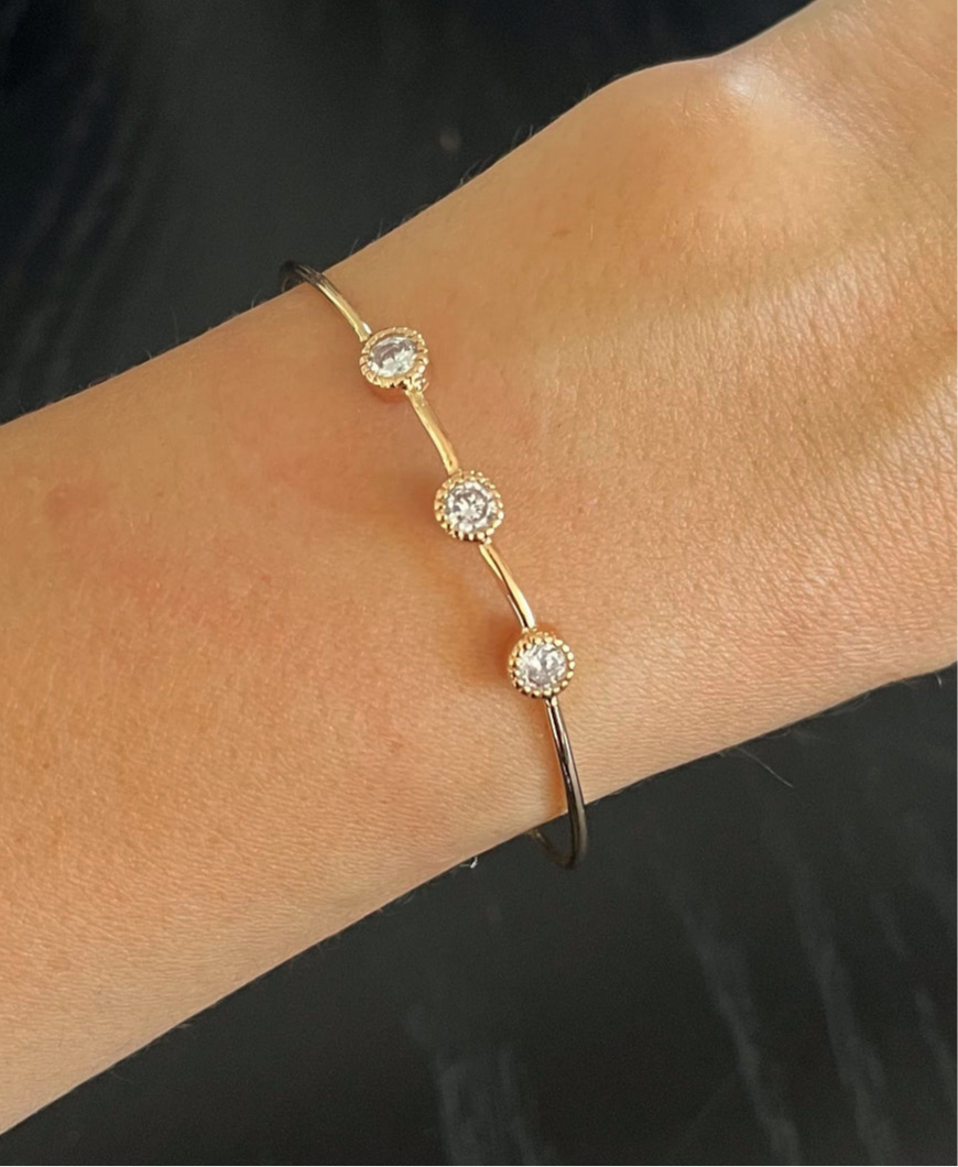 ÜÇ TAŞLI İTHAL GOLD KELEPÇE BİLEZİK