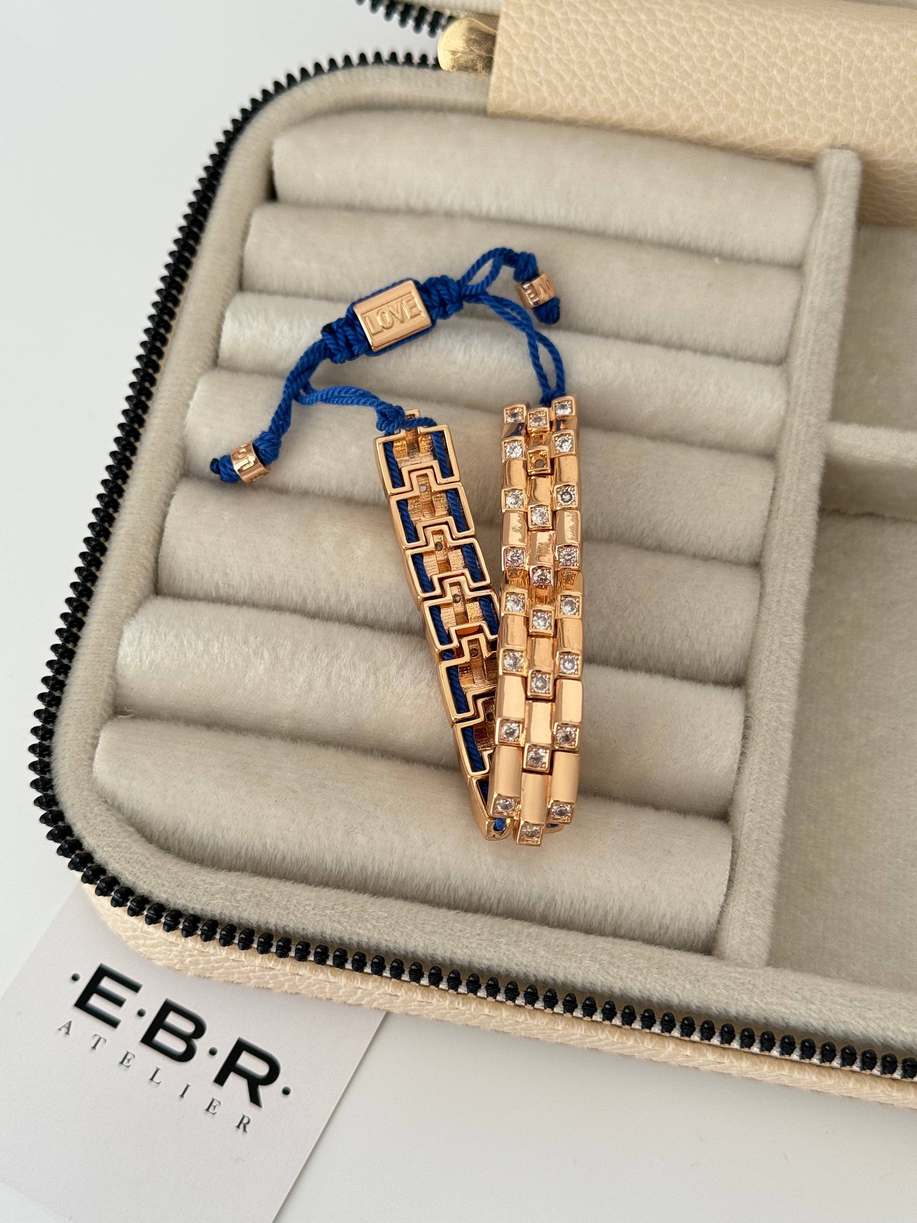 İTHAL TAŞ DETAYLI GOLD MAVİ İPLİ BİLEKLİK