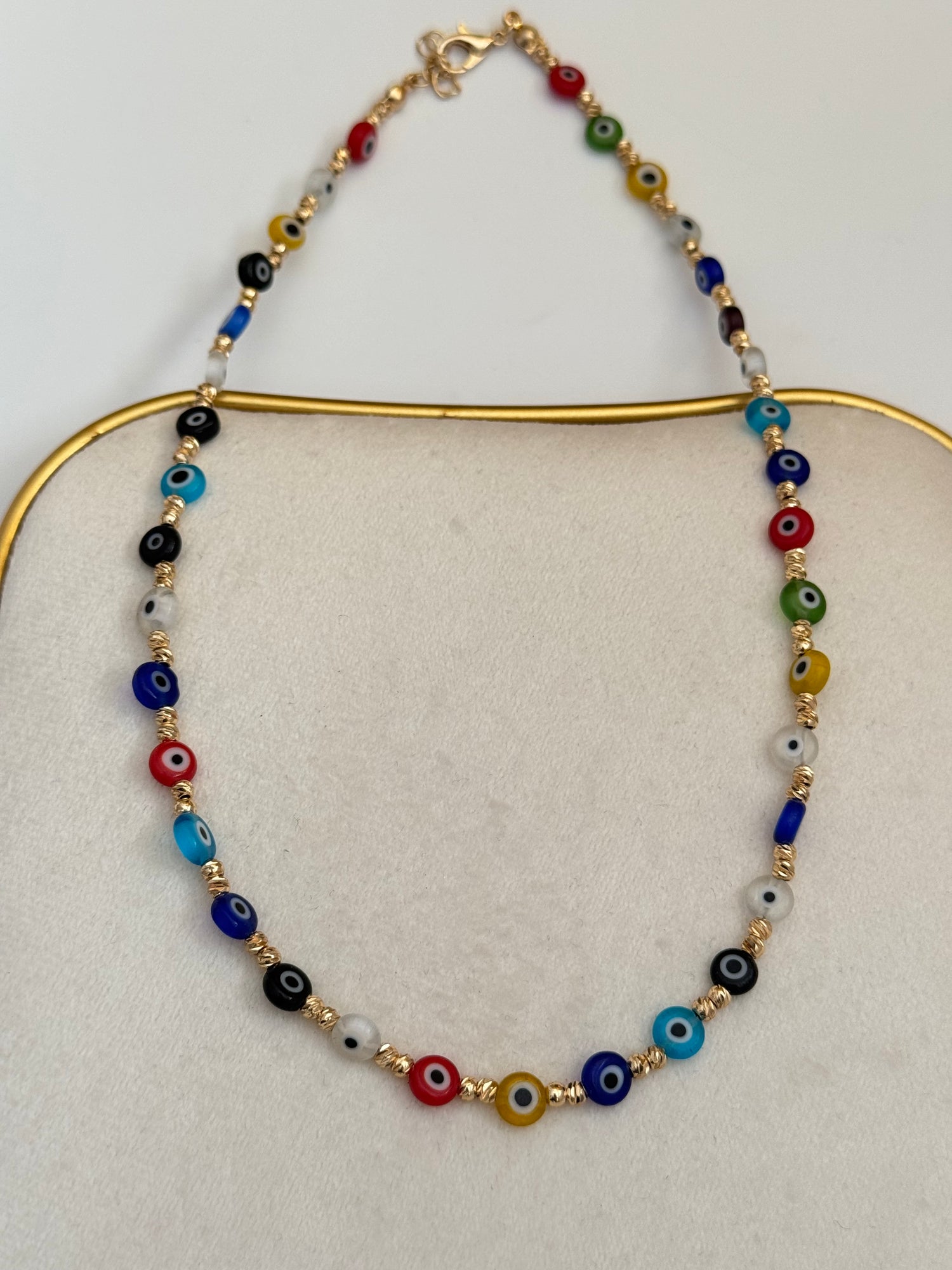 AURİ RENKLİ NAZAR BONCUKLU ALTIN KAPLAMA DETAYLI KOLYE