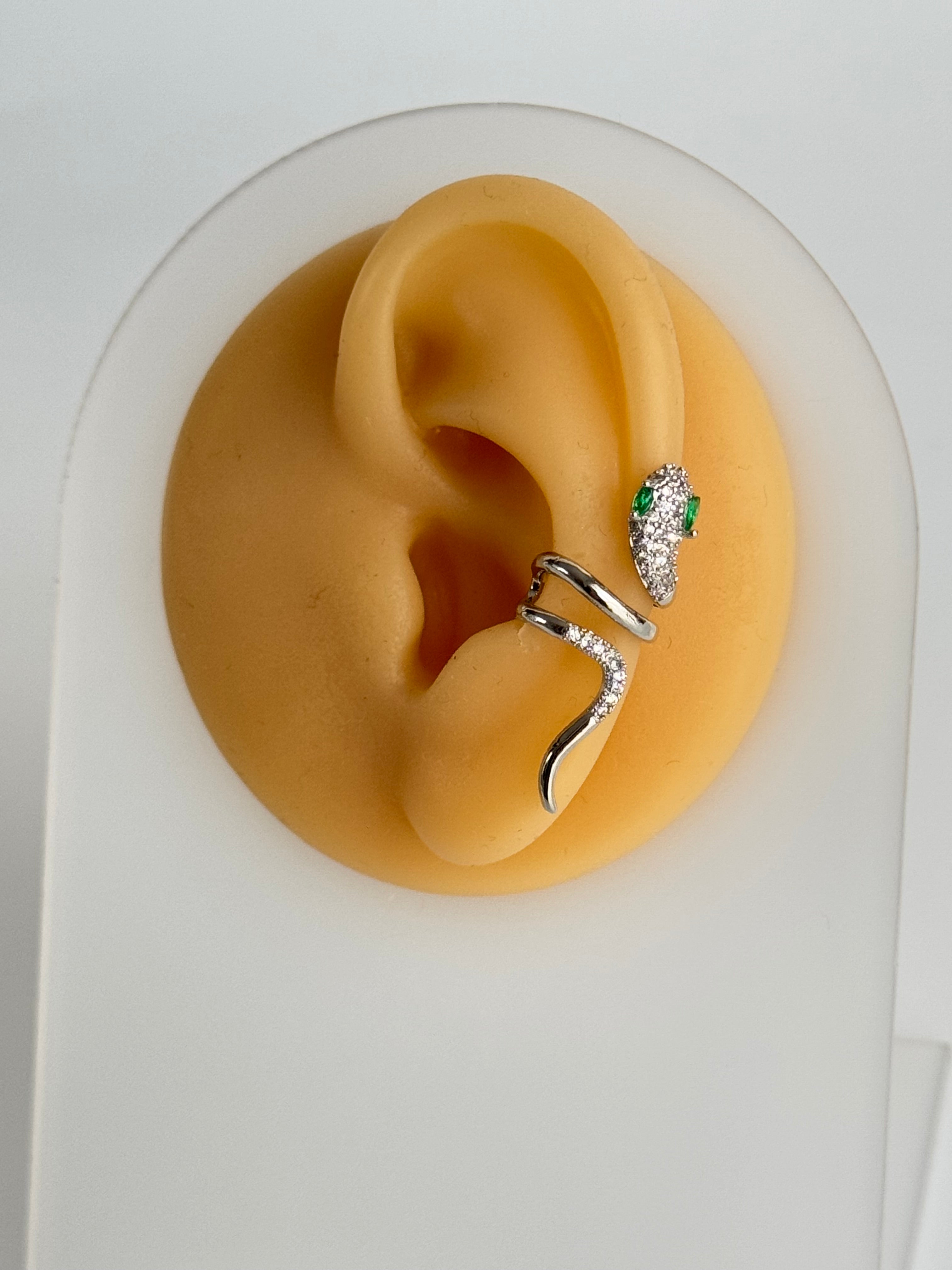 İTHAL YILANLI SİLVER KIKIRDAK KÜPE EARCUFF