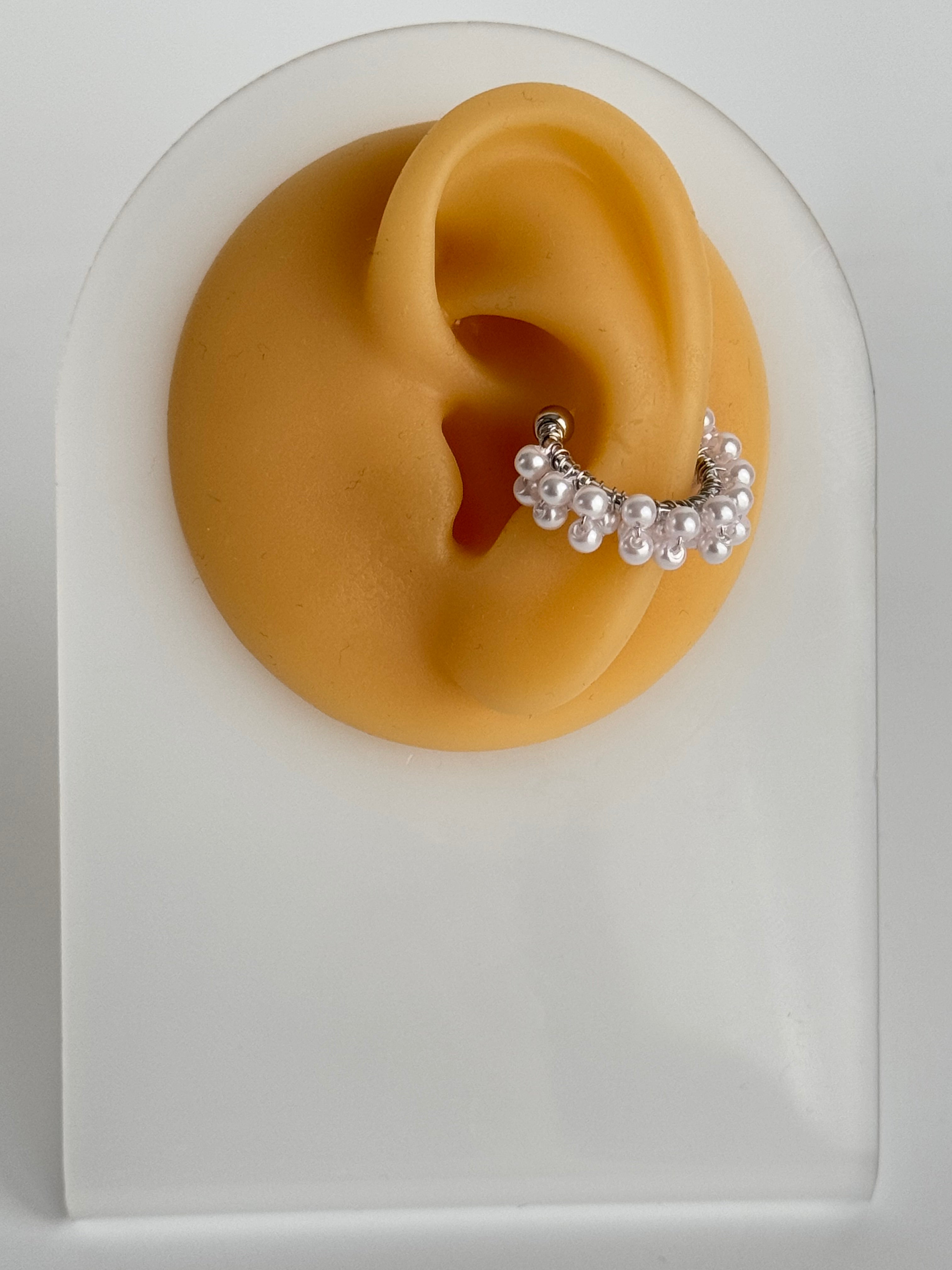İTHAL İNCİ DETAYLI SİLVER KIKIRDAK KÜPE EARCUFF