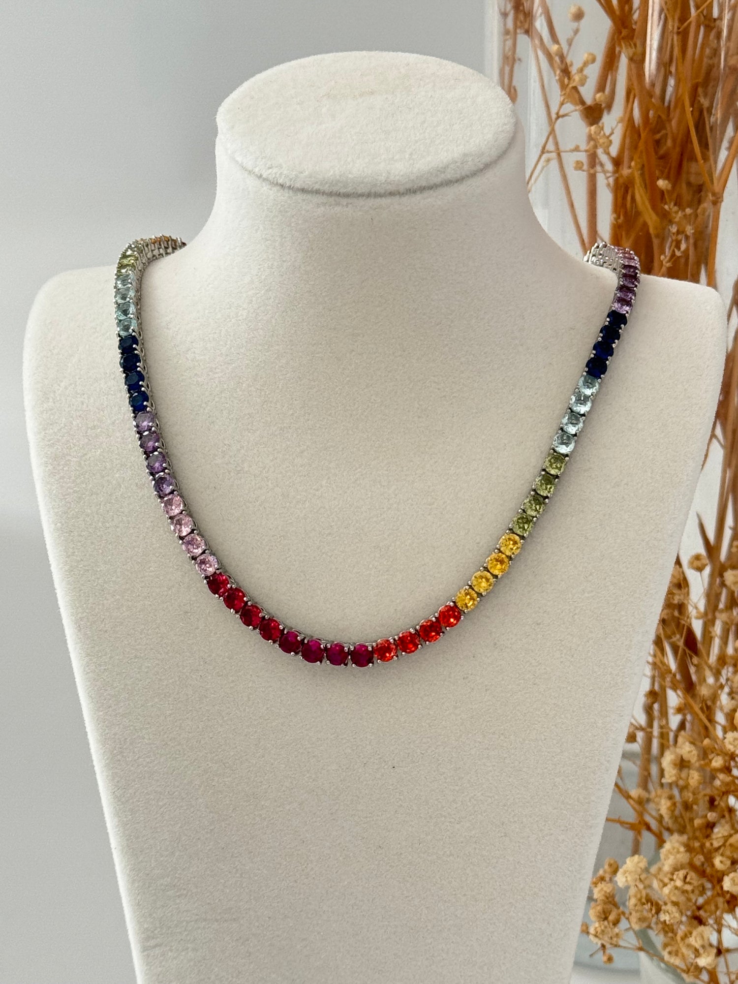 RENKLİ ZİRKON TAŞLI SU YOLU CHOKER KOLYE