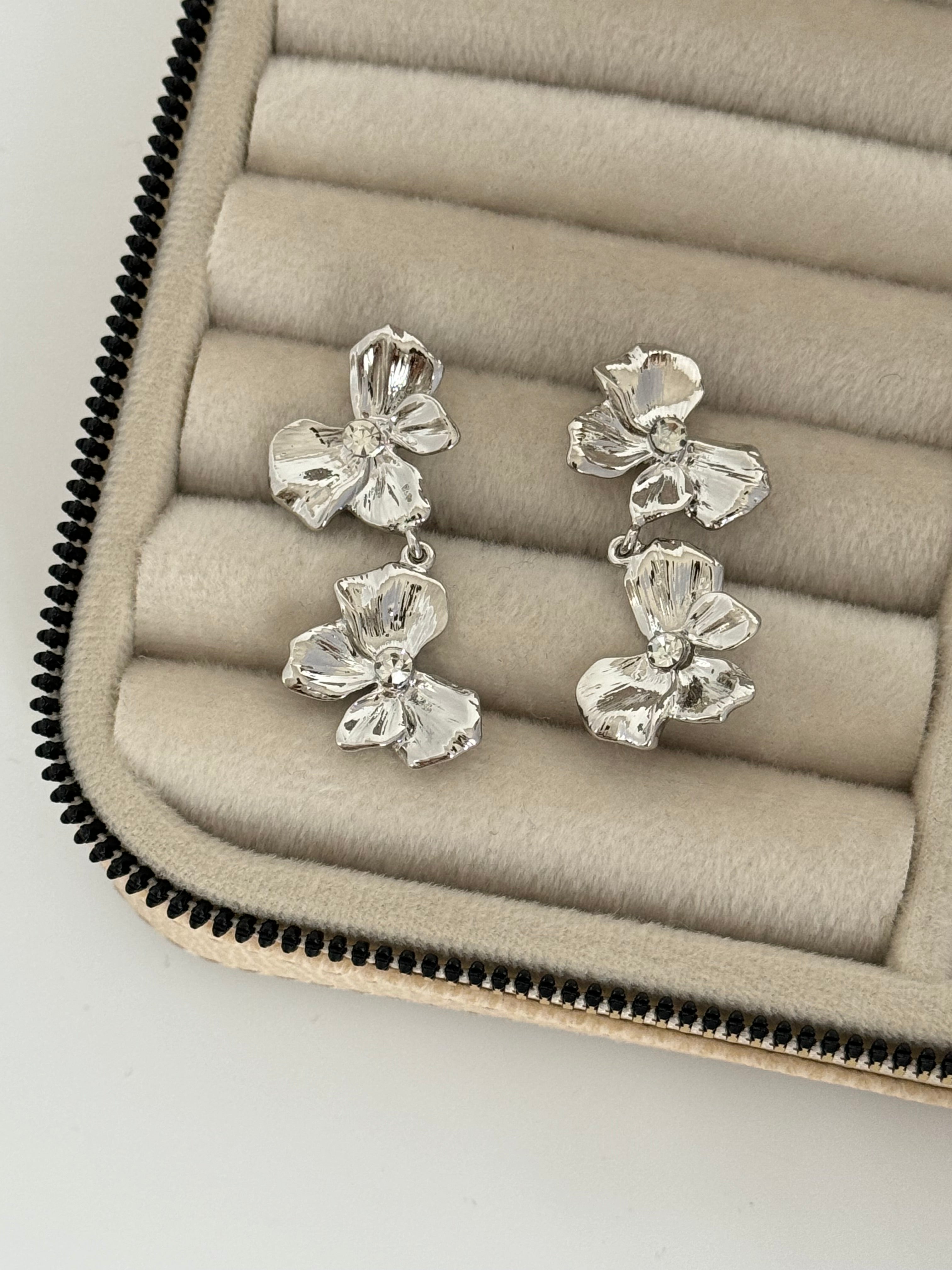 İTHAL ÇİÇEK DETAYLI SİLVER KÜPE