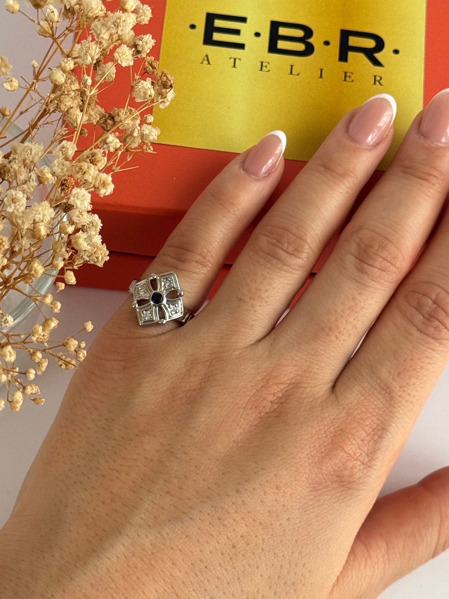 İTHAL MAVİ TAŞLI SİLVER SERÇE PARMAK AYARLANABİLİR YÜZÜK