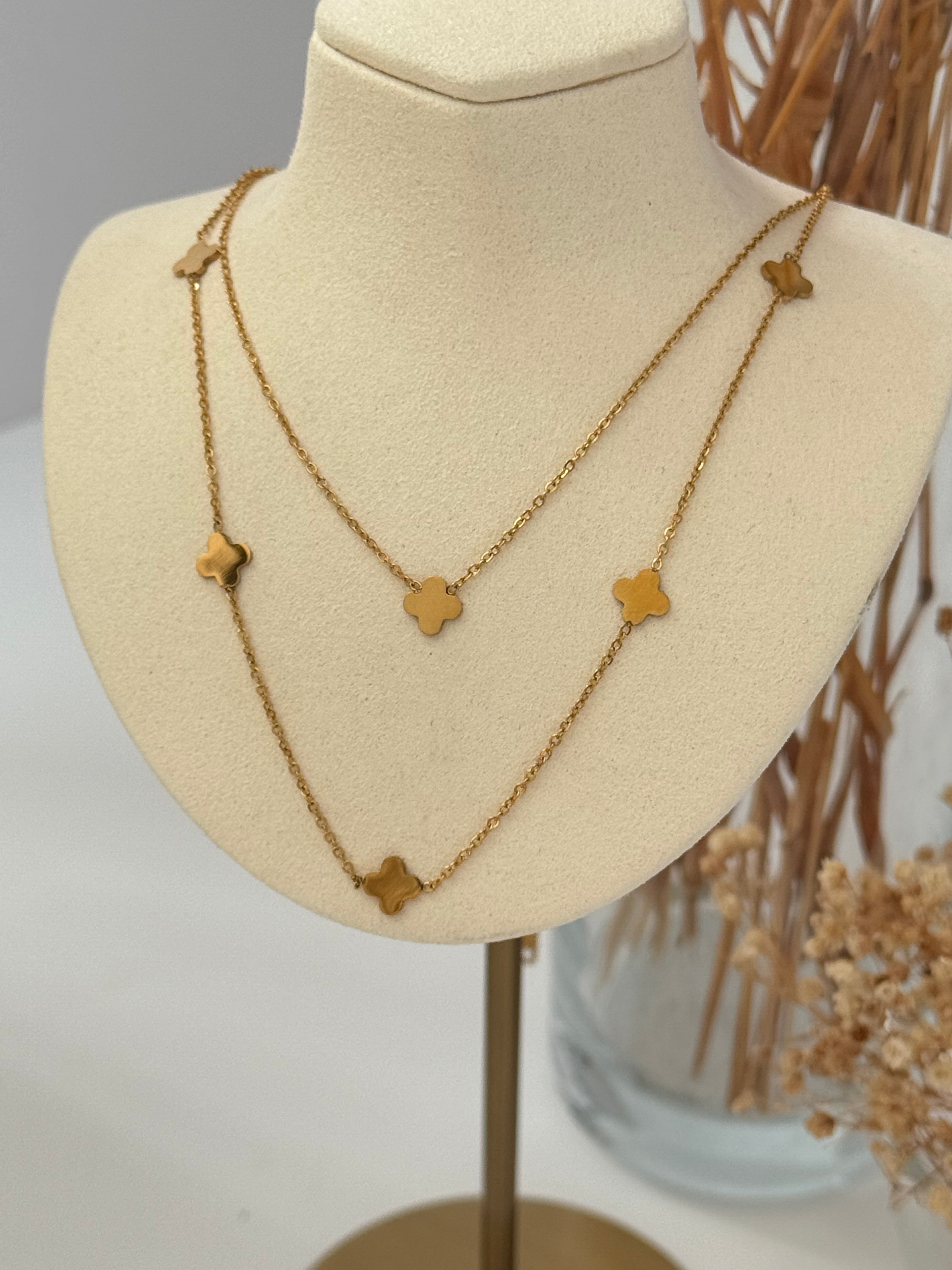 YONCA DETAYLI GOLD ÇELİK KOLYE