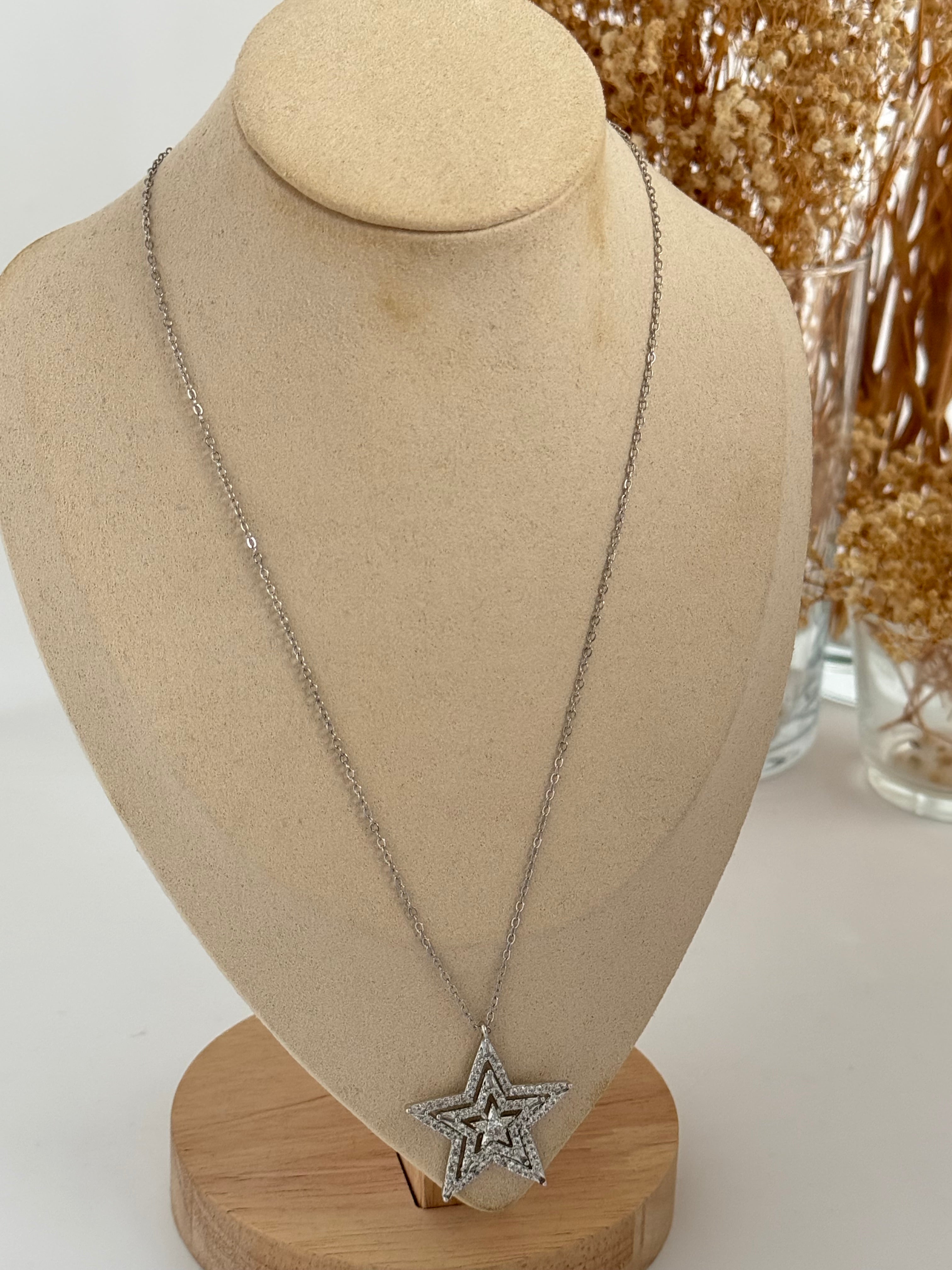 İTHAL YILDIZ DETAYLI UZUN SİLVER KOLYE