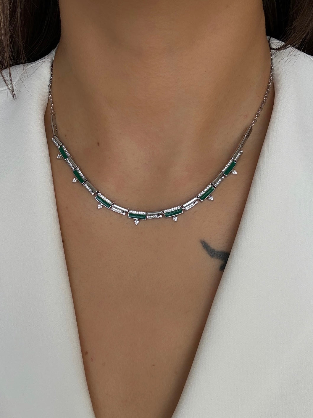 ARZE YEŞİL MİNELİ SİLVER KOLYE