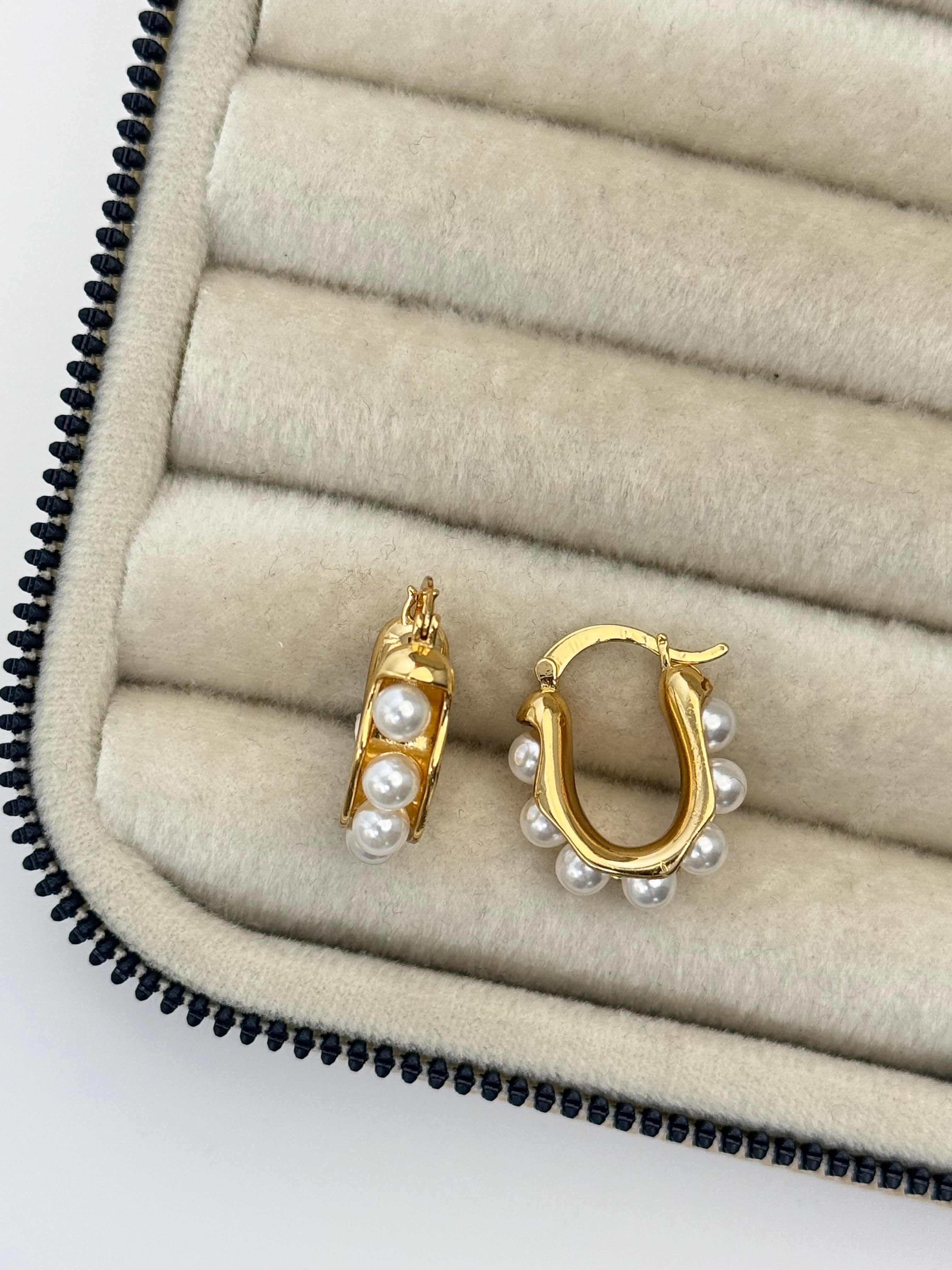 İTHAL İNCİ DETAYLI GOLD HALKA KÜPE