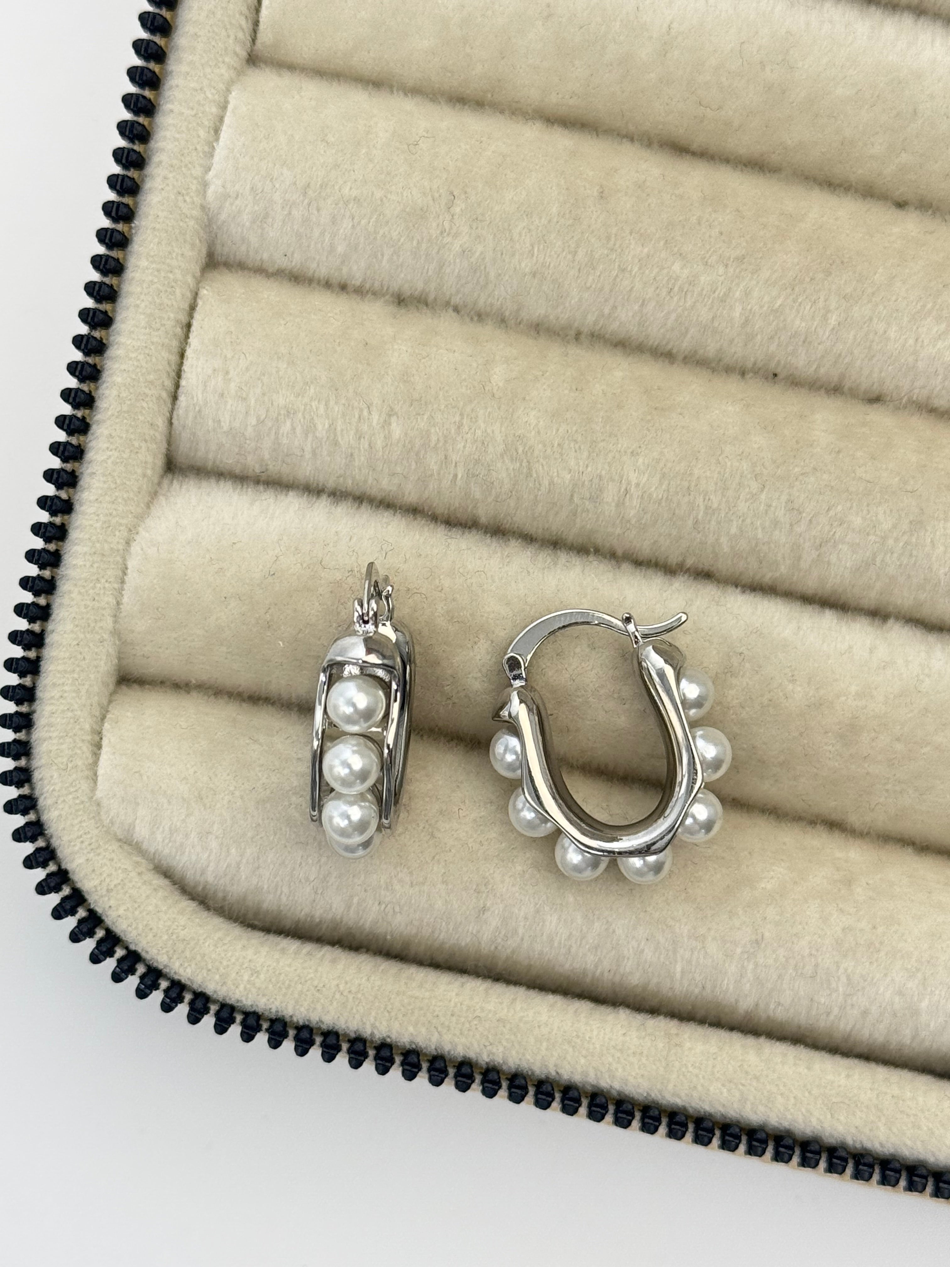 İTHAL İNCİ DETAYLI SİLVER HALKA KÜPE