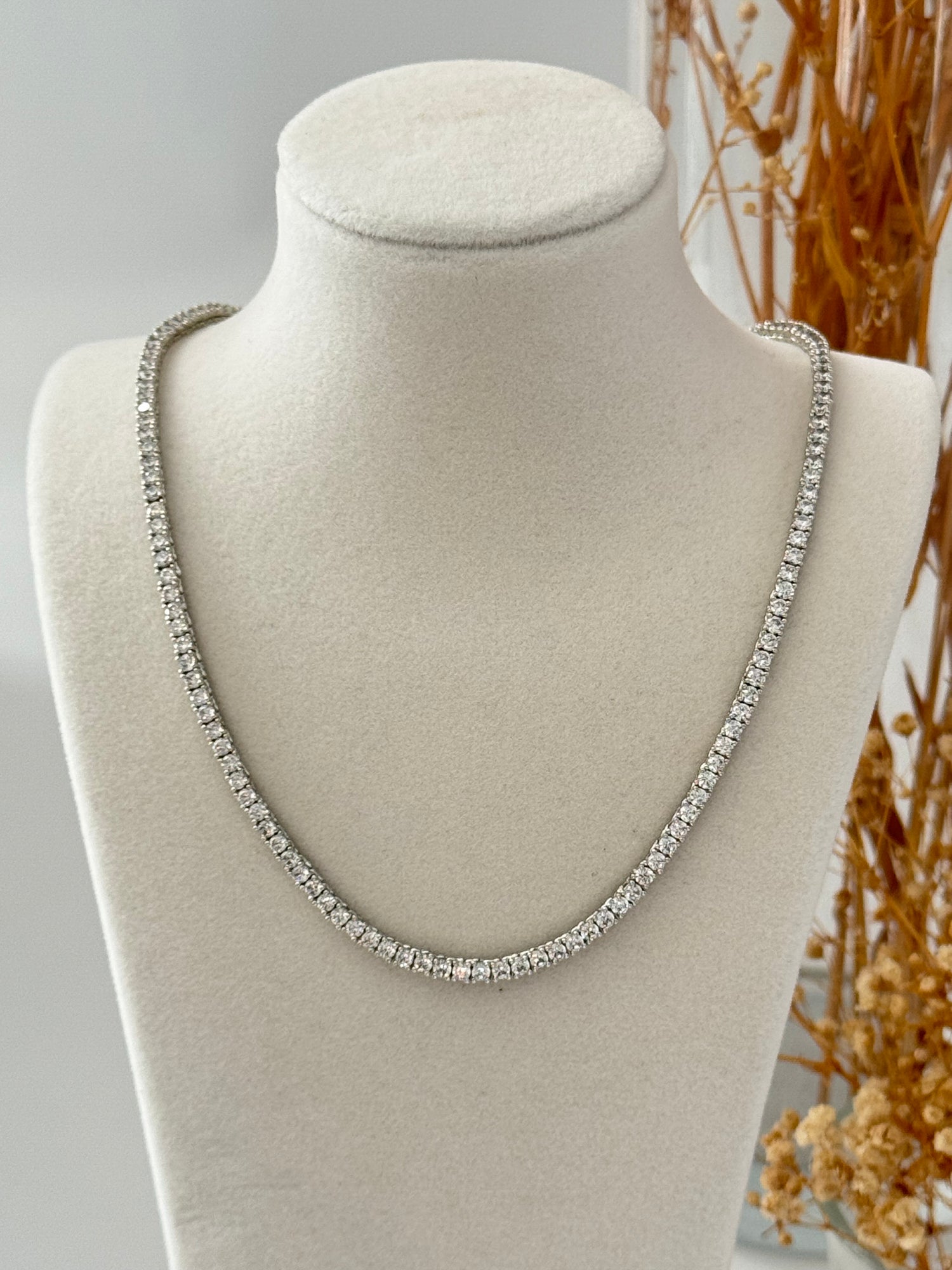 İTHAL ZİRKON TAŞLI DÖKÜM SU YOLU SİLVER KOLYE