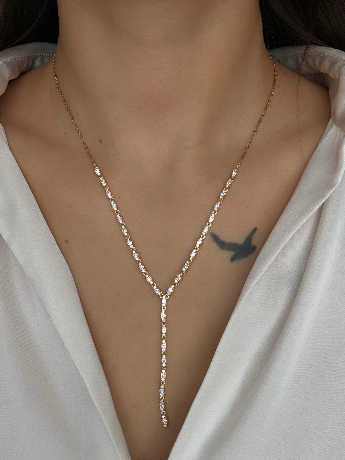 İTHAL ZİRKON TAŞLI Y GOLD KOLYE