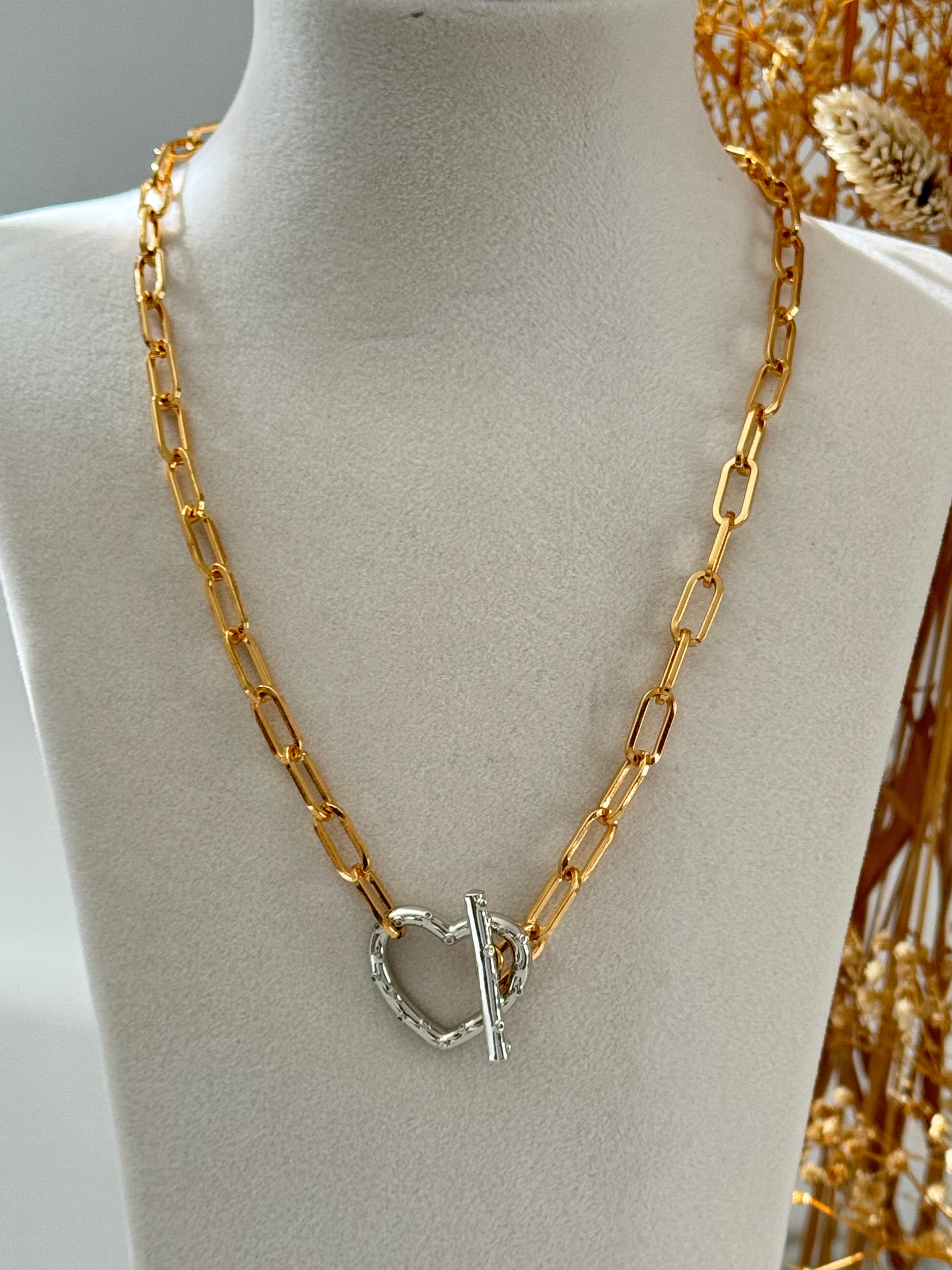 İTHAL KALP DETAYLI ZİNCİR MODEL GOLD KOLYE