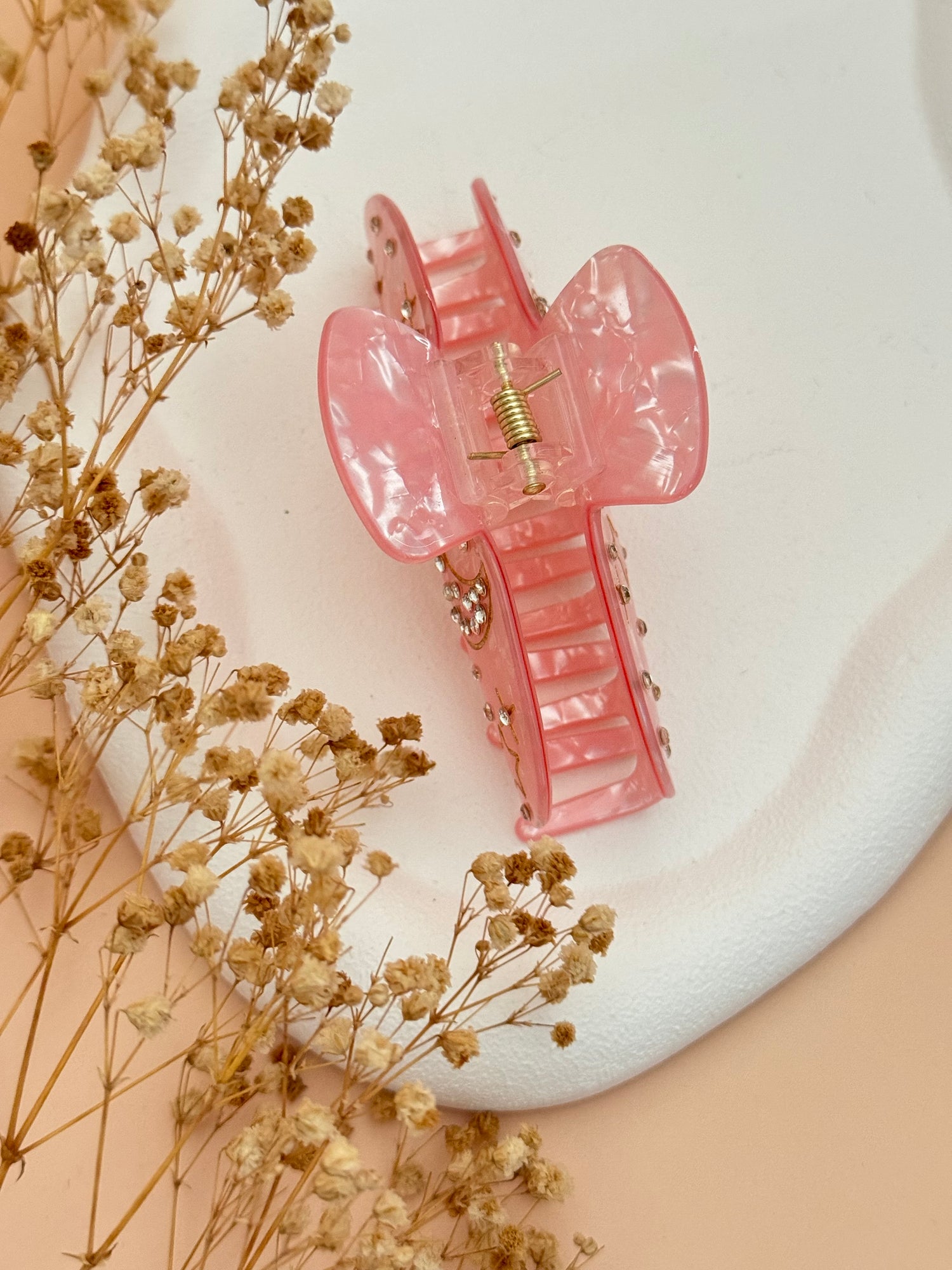 İTHAL PEMBE AY DETAYLI KEMİK MANDAL TOKA