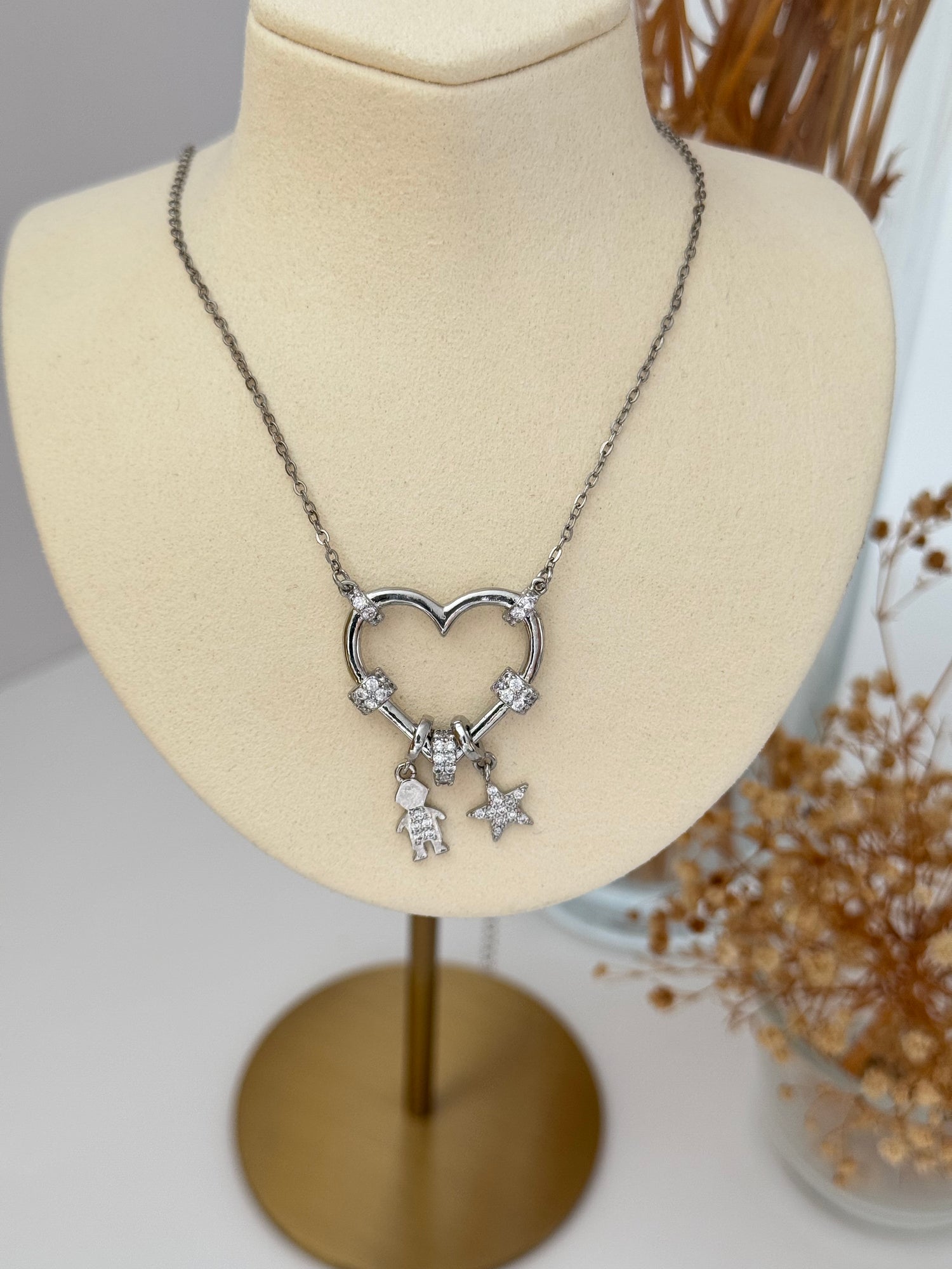 İTHAL KALP DETAYLI UZUN SİLVER KOLYE