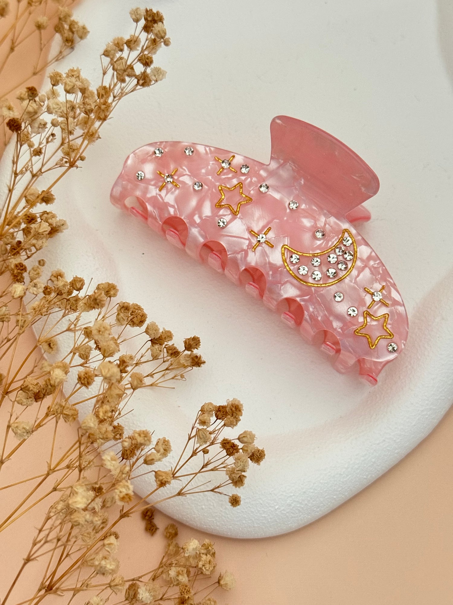 İTHAL PEMBE AY DETAYLI KEMİK MANDAL TOKA