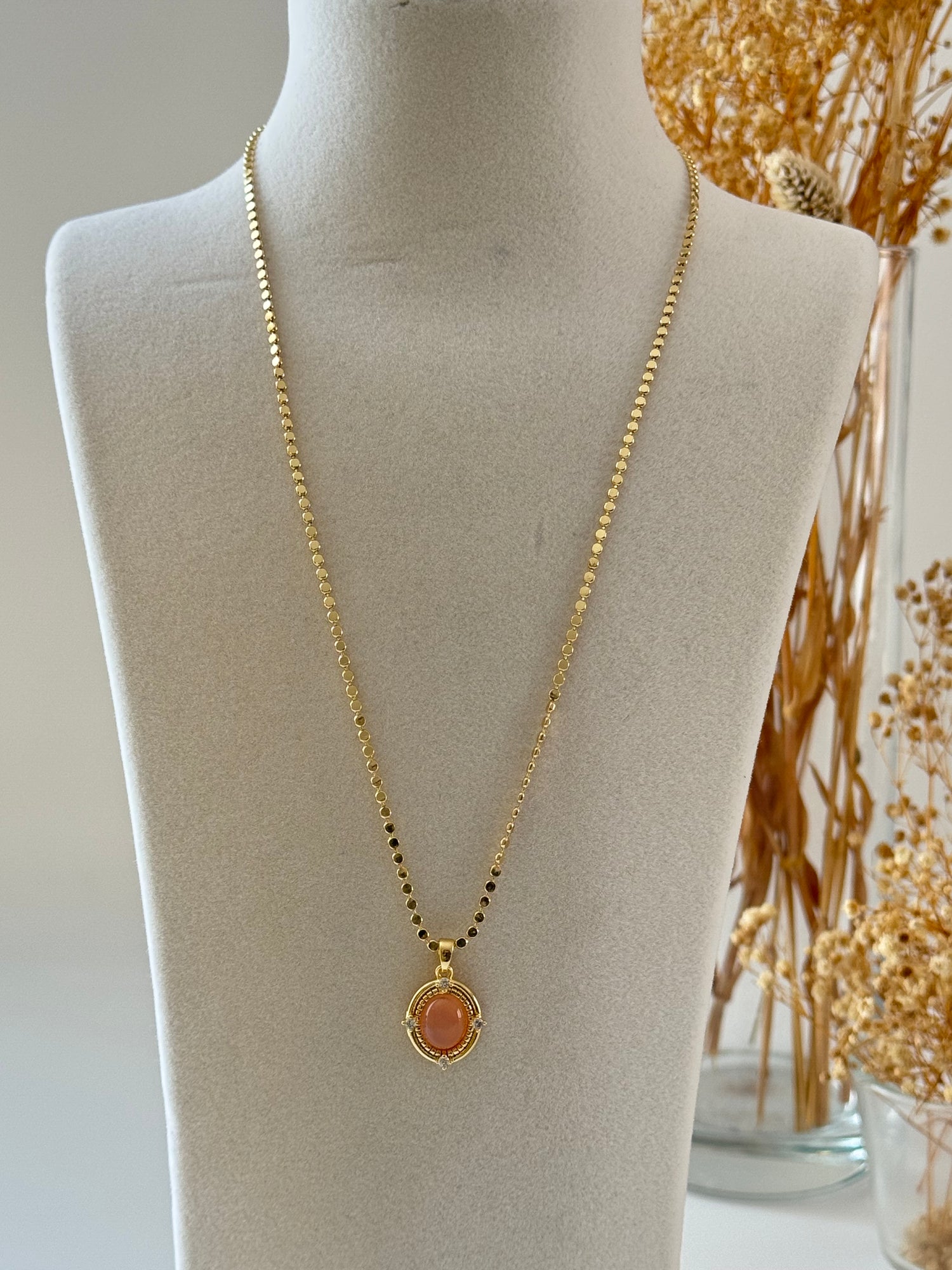 VAHE FİRUZE TAŞLI EZME ZİNCİRLİ UZUN KOLYE 60cm