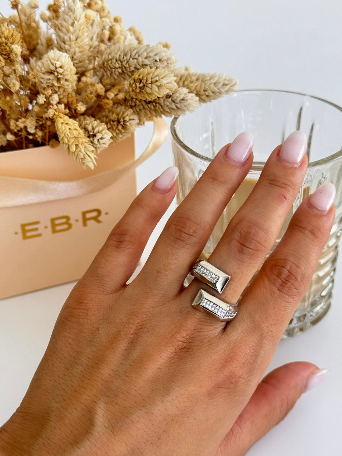 İTHAL TAŞ DETAYLI AYARLANABİLİR SİLVER YÜZÜK