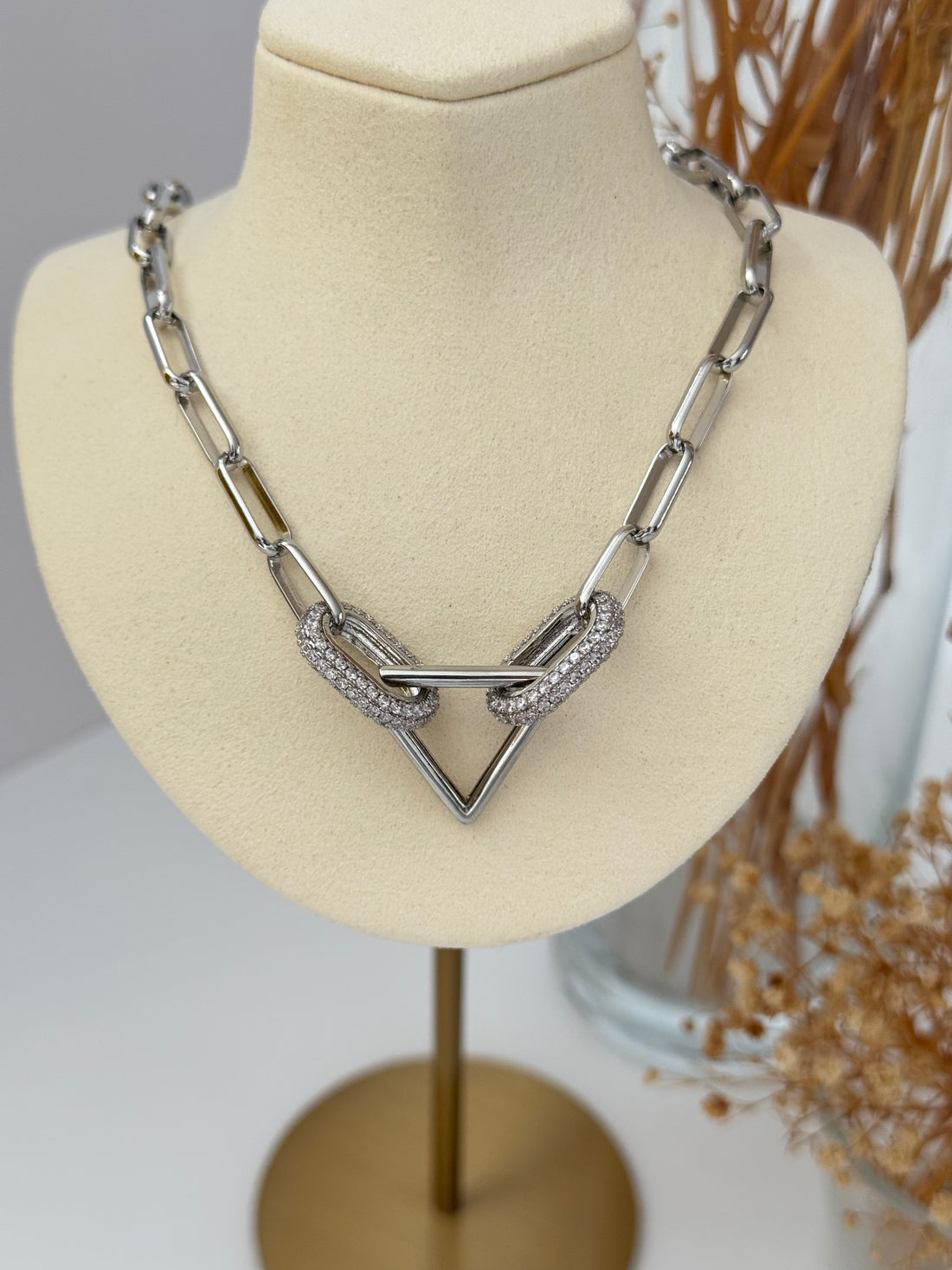 ÜÇGEN PARÇALI SİLVER ZİNCİR KOLYE