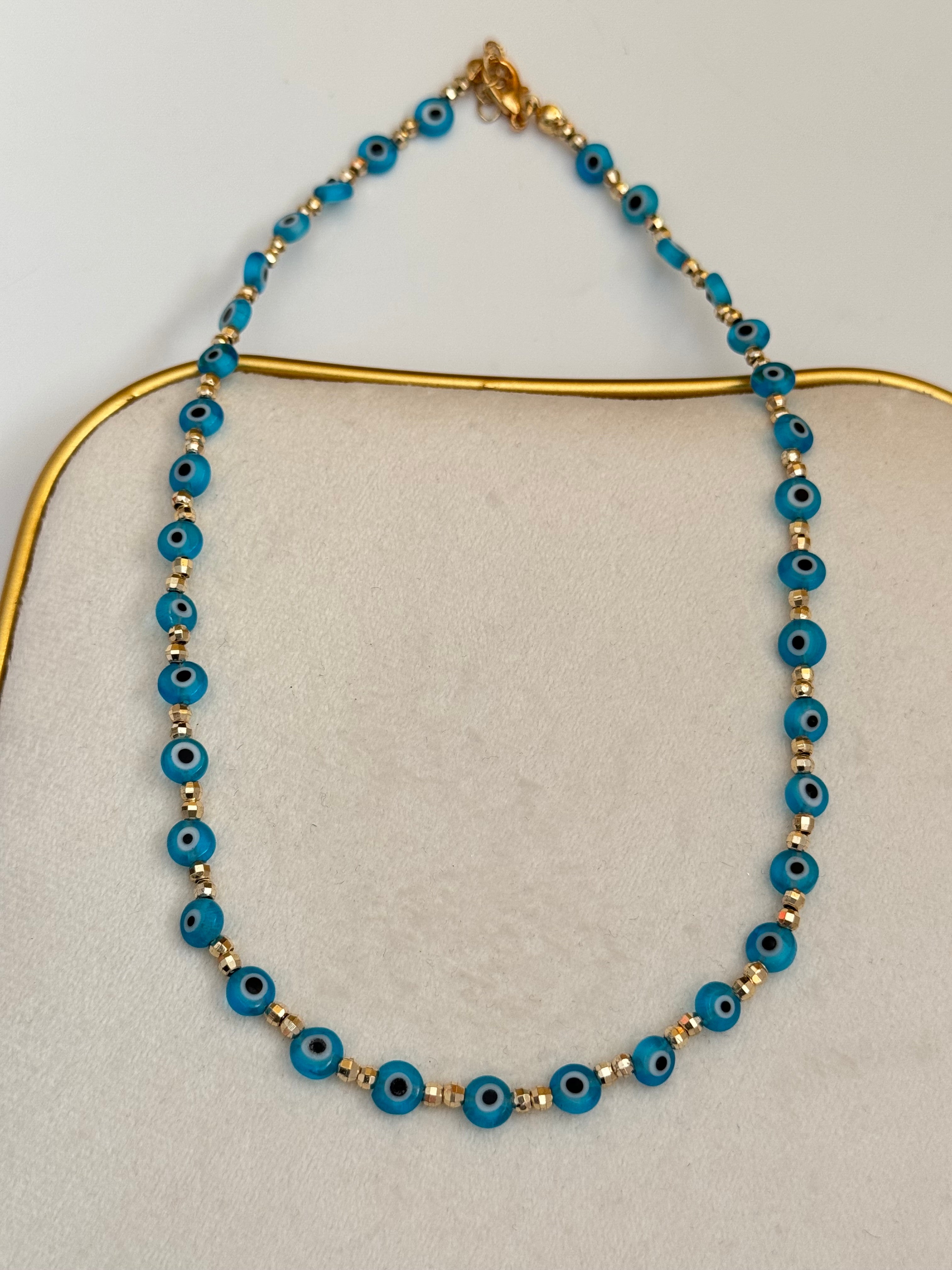 AURİ MAVİ NAZAR BONCUKLU ALTIN KAPLAMA DETAYLI KOLYE