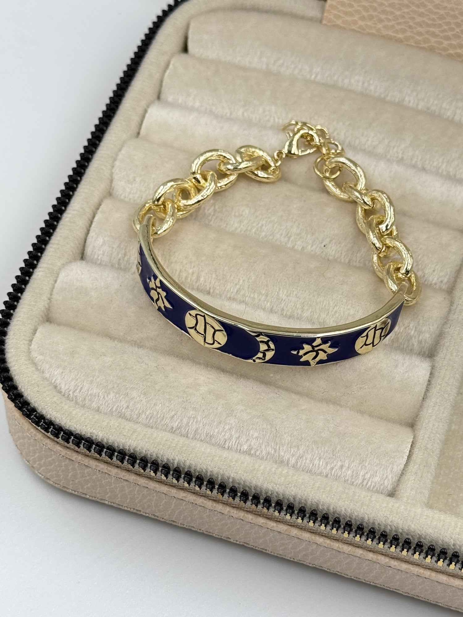 İTHAL MAVİ MİNELİ GOLD KELEPÇE BİLEKLİK