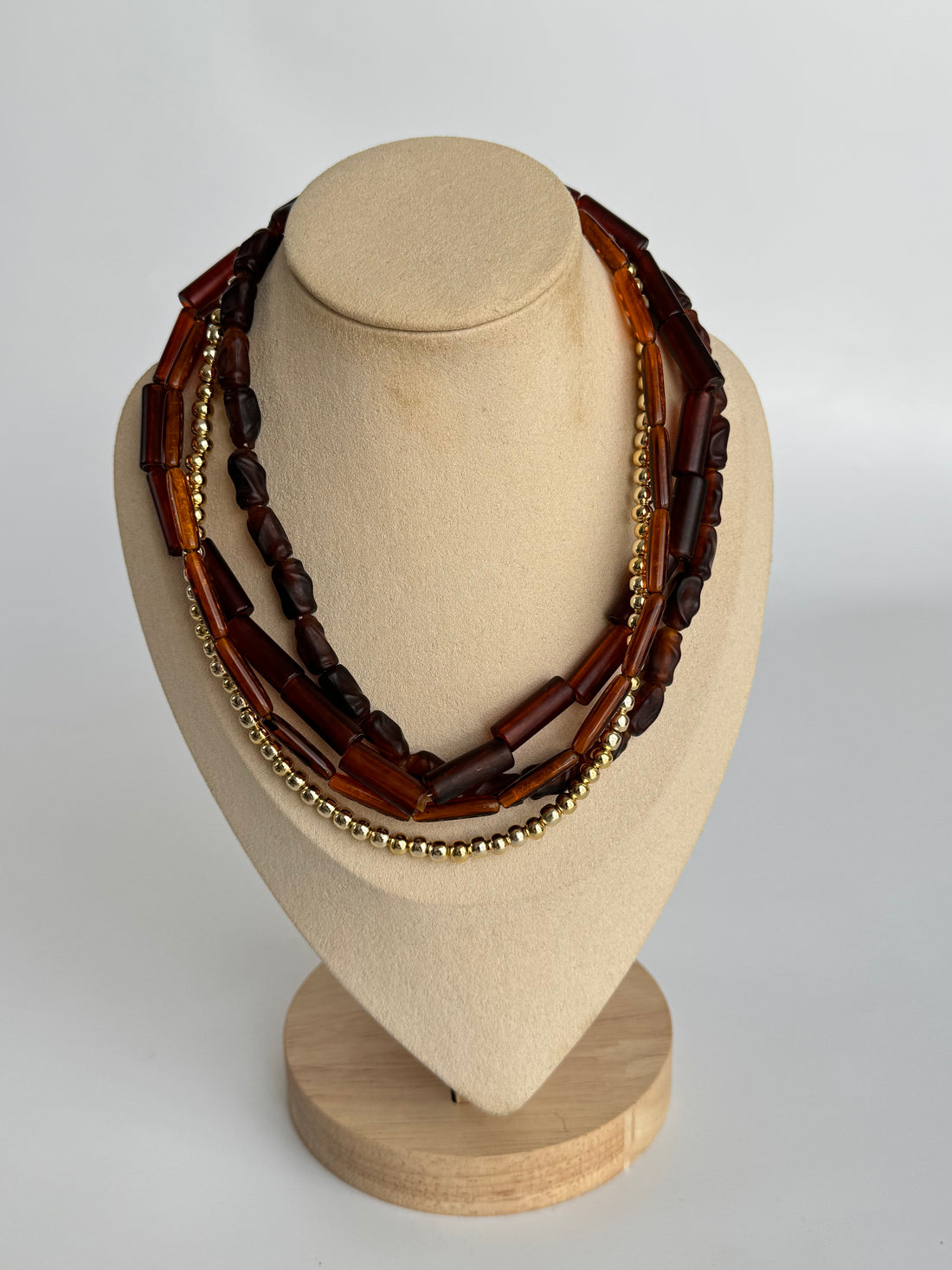 İTHAL ÇOKLU SIRALI KAHVERENGİ KOLYE