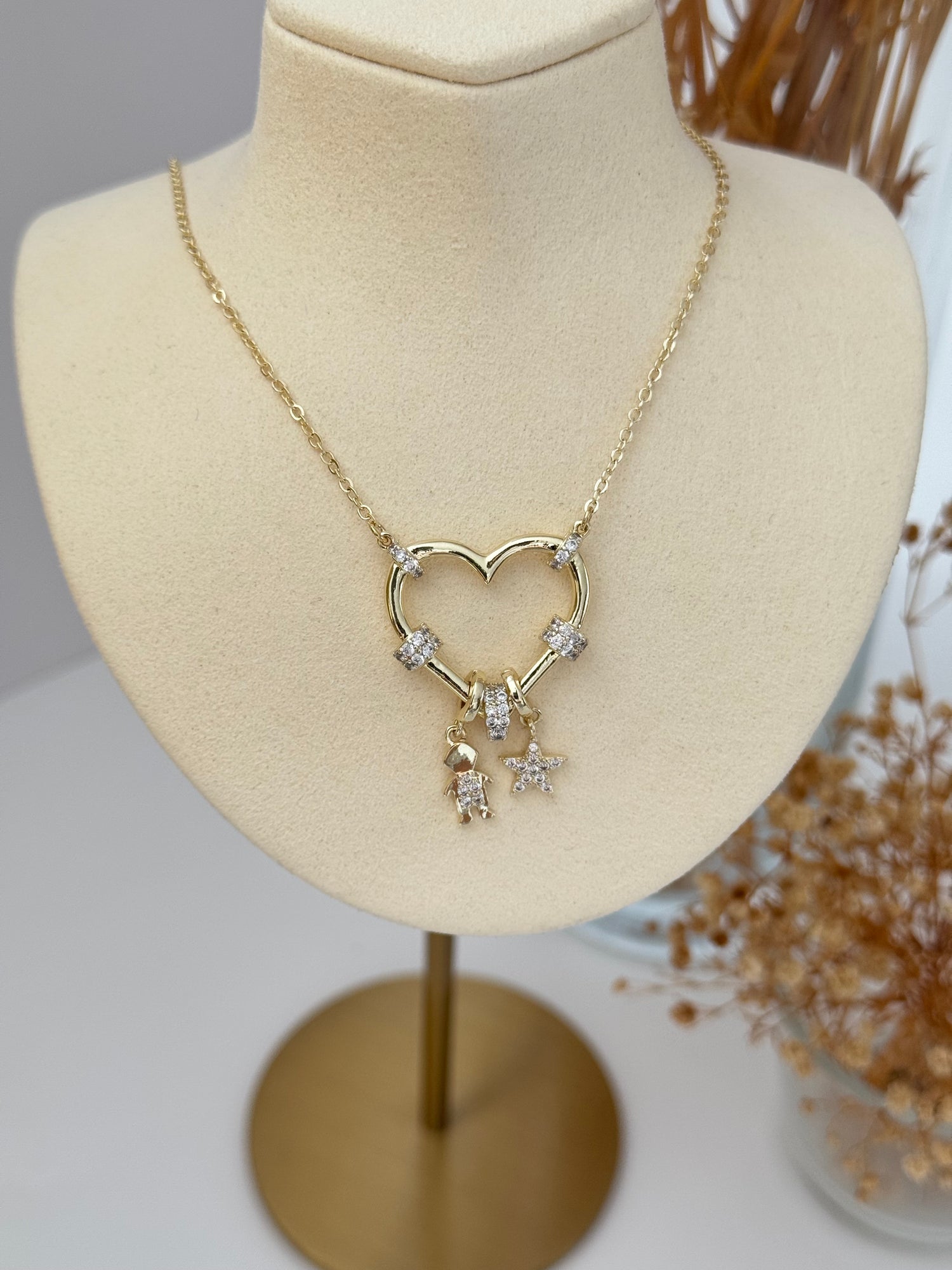 İTHAL KALP DETAYLI UZUN GOLD KOLYE