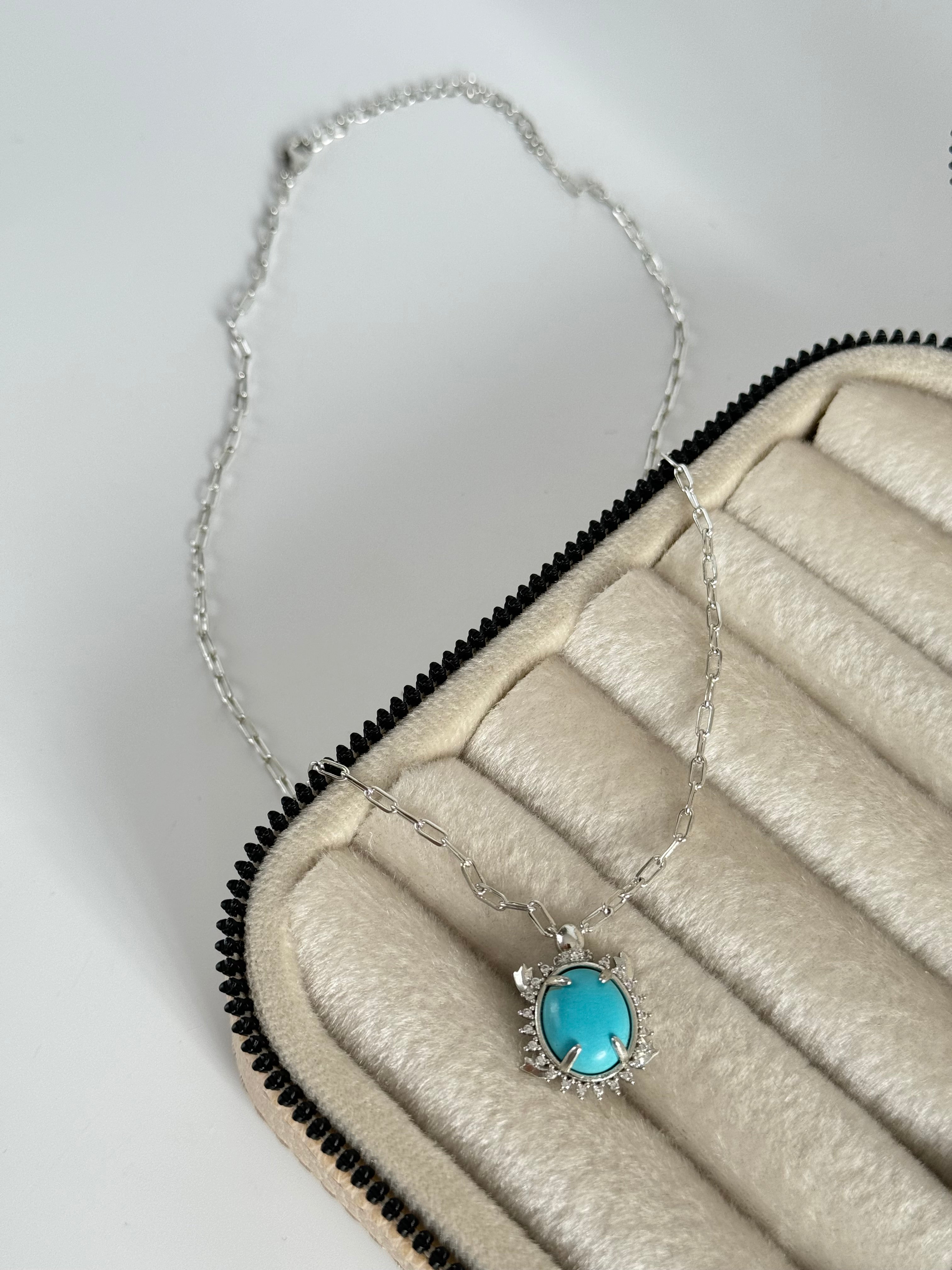 EHRA MAVİ TAŞLI SİLVER ÇELİK KOLYE